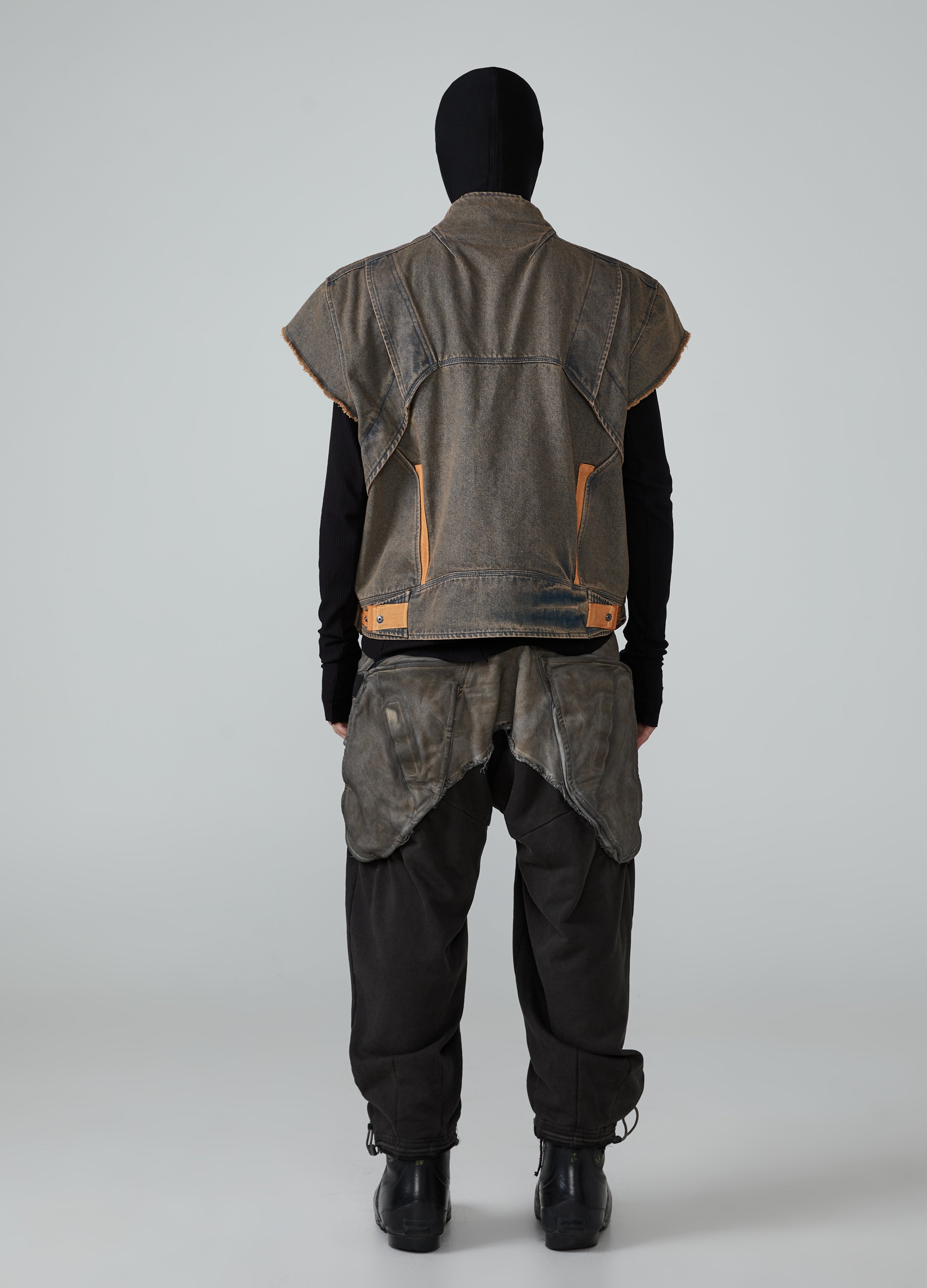 Giacca gilet in denim con cuciture a contrasto di colore Wasteland