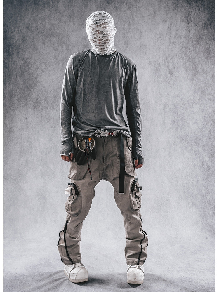 Distressed Slim-Fit Cargo Pants - Futuristic Wasteland Style