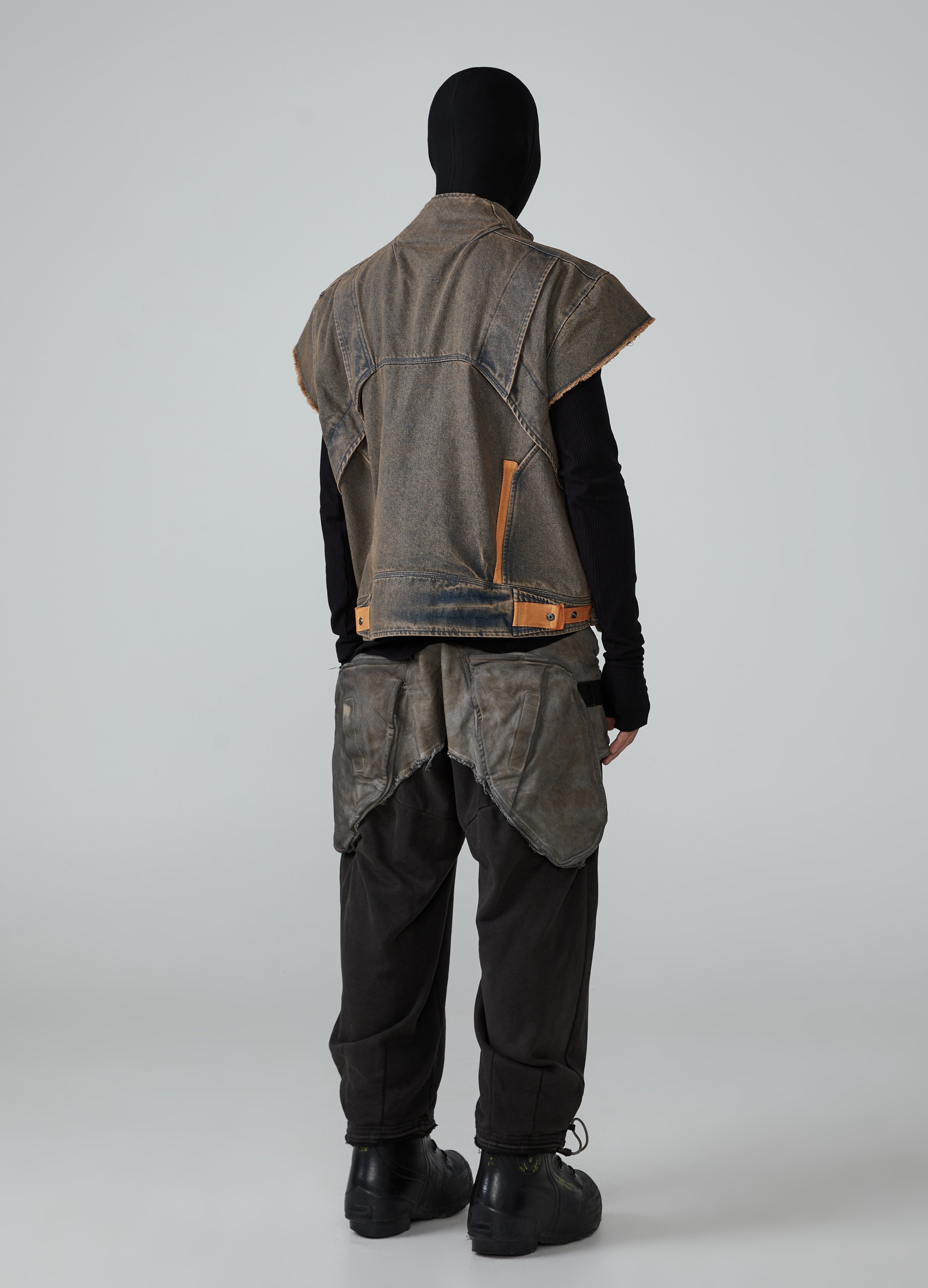 Giacca gilet in denim con cuciture a contrasto di colore Wasteland