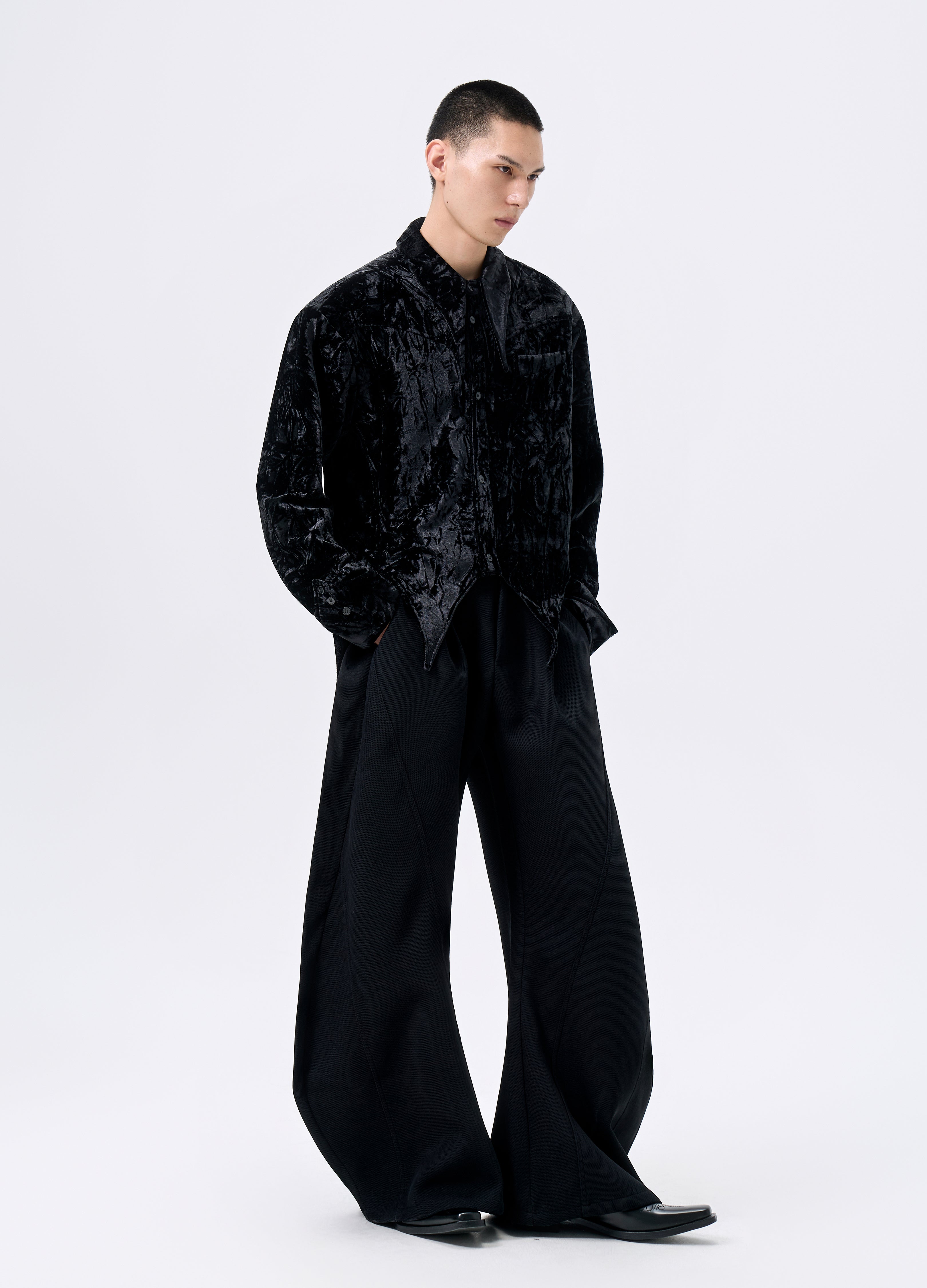 CAMICIA A CODA DI RONDINE IN VELLUTO 25FW