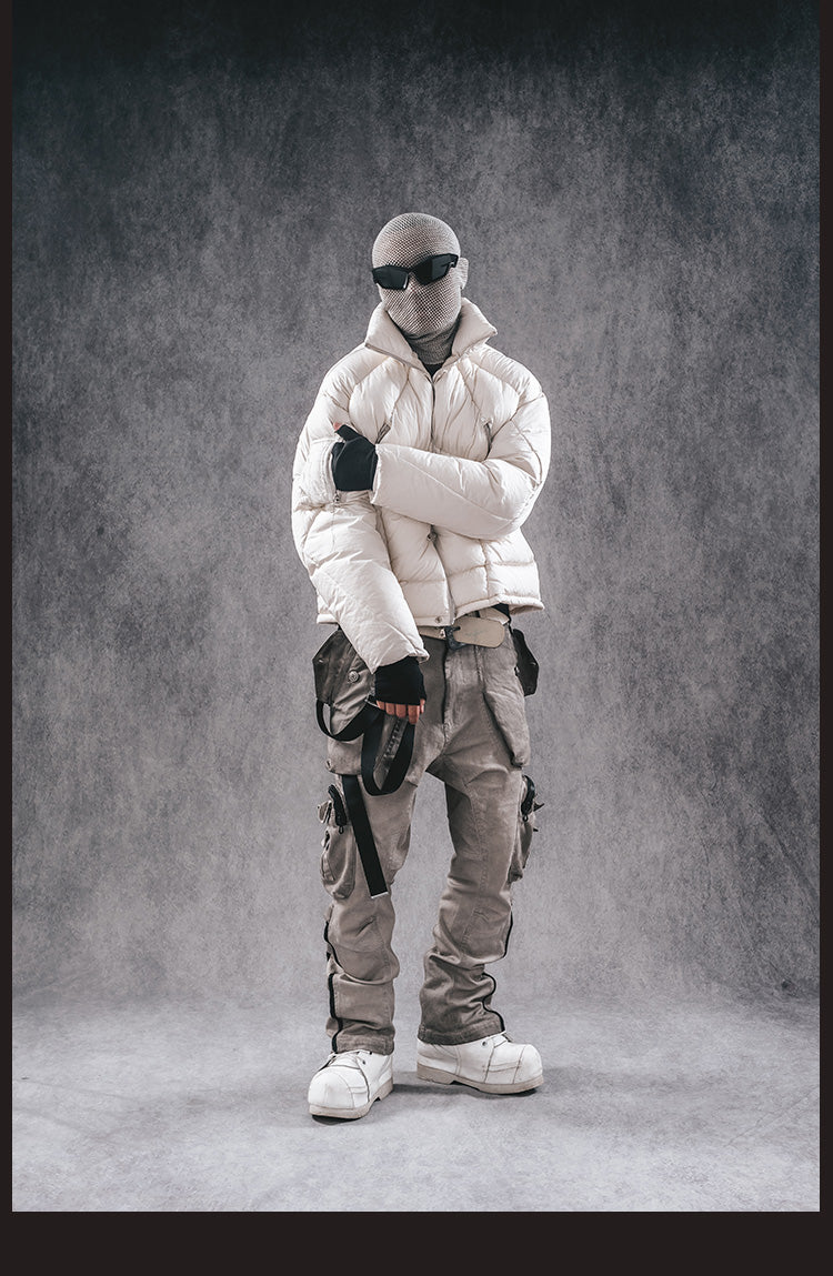 Distressed Slim-Fit Cargo Pants - Futuristic Wasteland Style