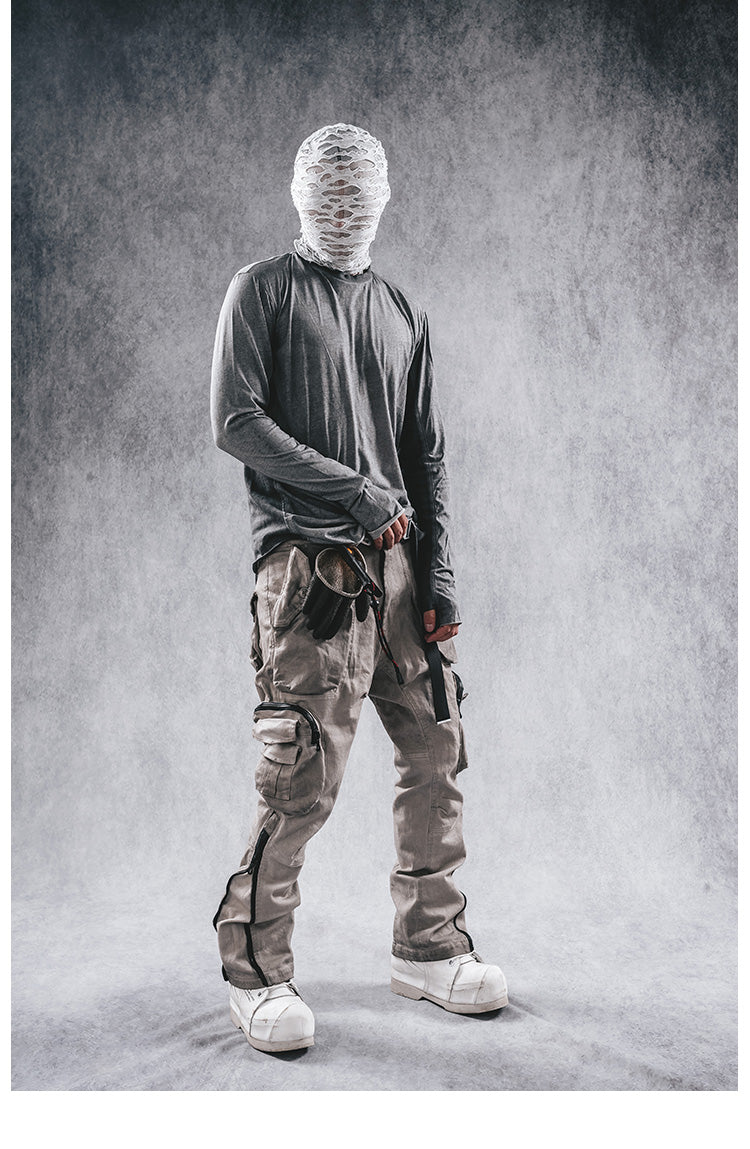 Distressed Slim-Fit Cargo Pants - Futuristic Wasteland Style