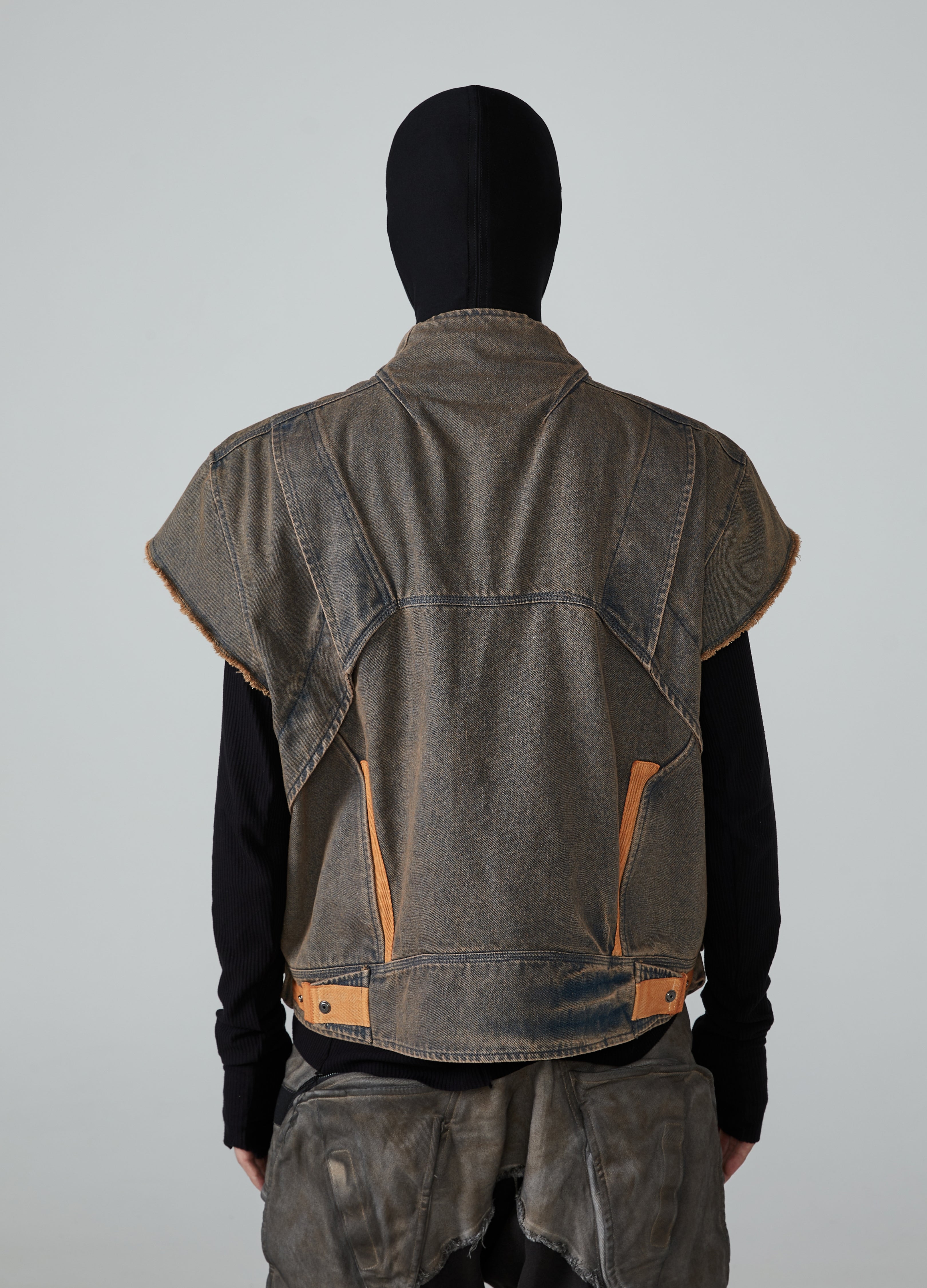 Giacca gilet in denim con cuciture a contrasto di colore Wasteland