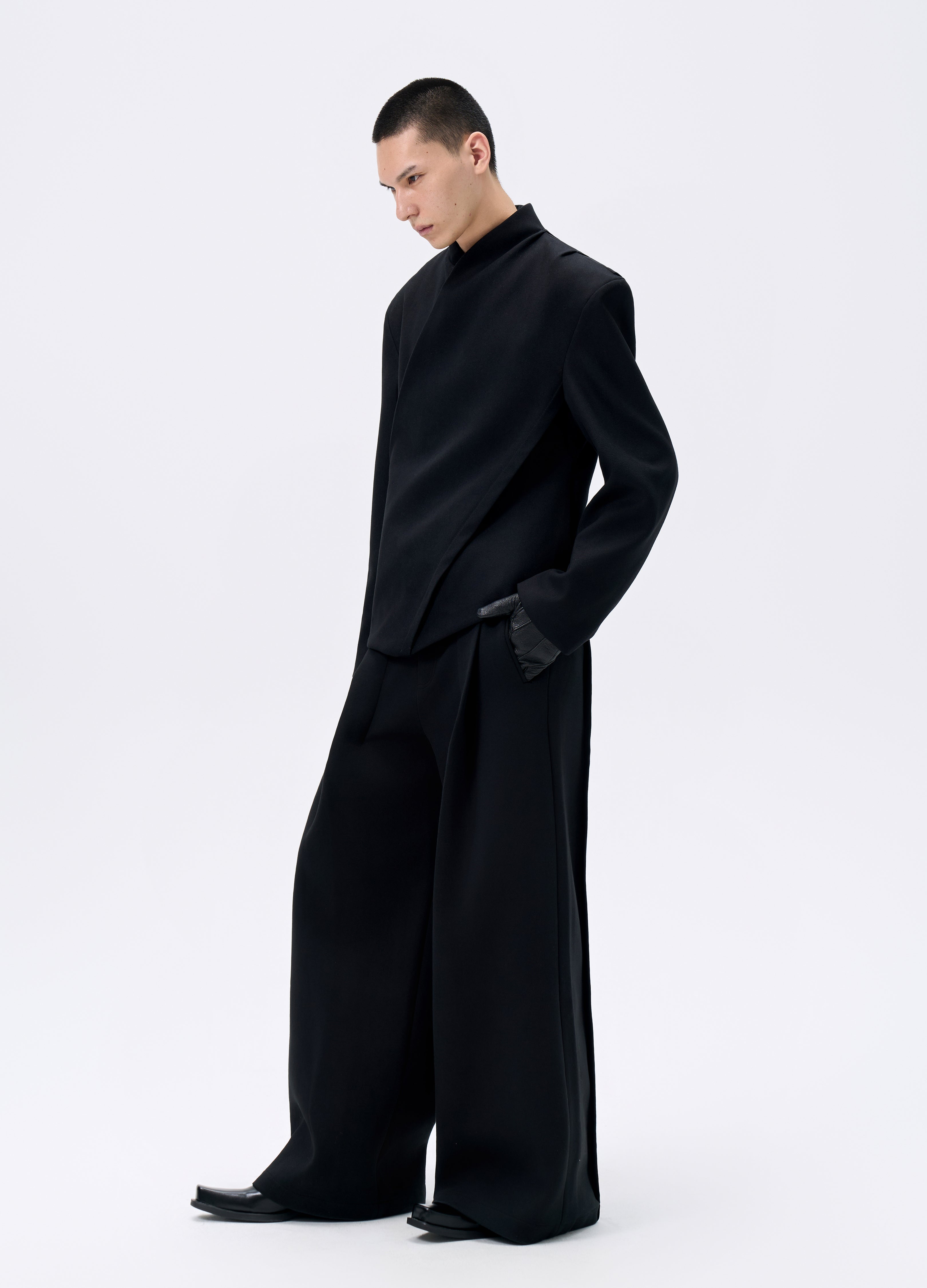 PANTALONI NERI LARGHI A PIEGHE 25FW