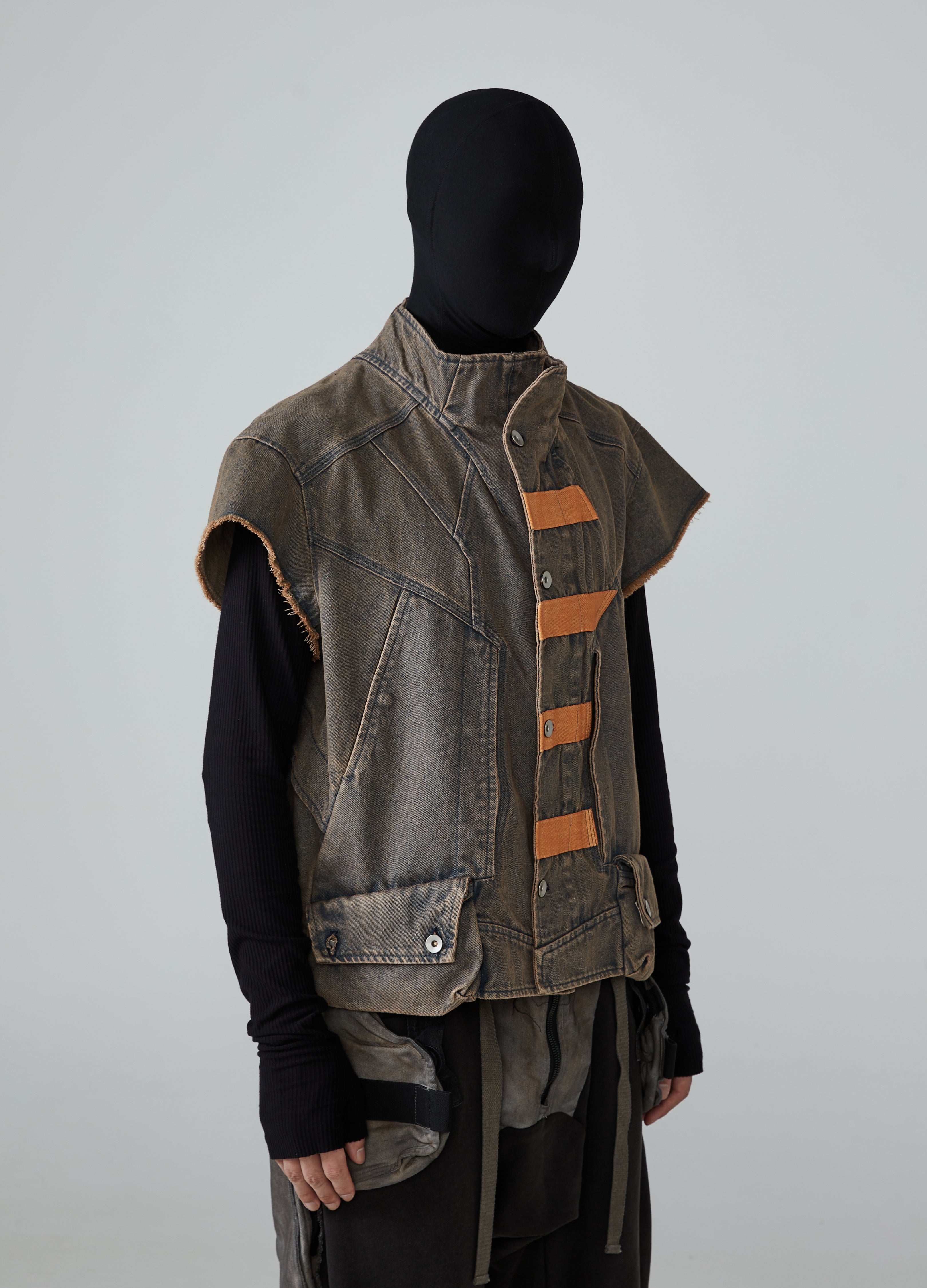 Giacca gilet in denim con cuciture a contrasto di colore Wasteland