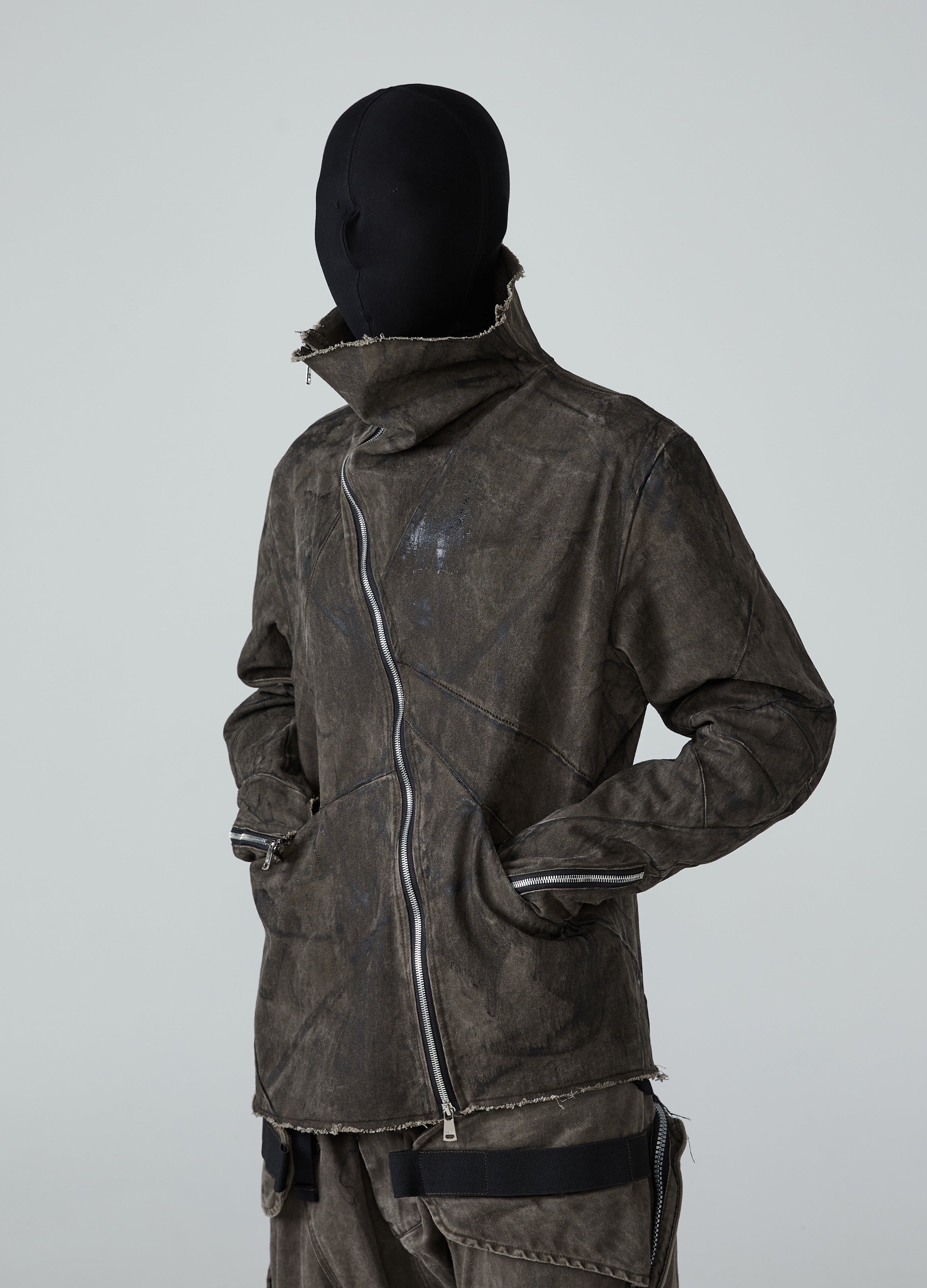 Giacca con cerniera diagonale Wasteland invecchiata