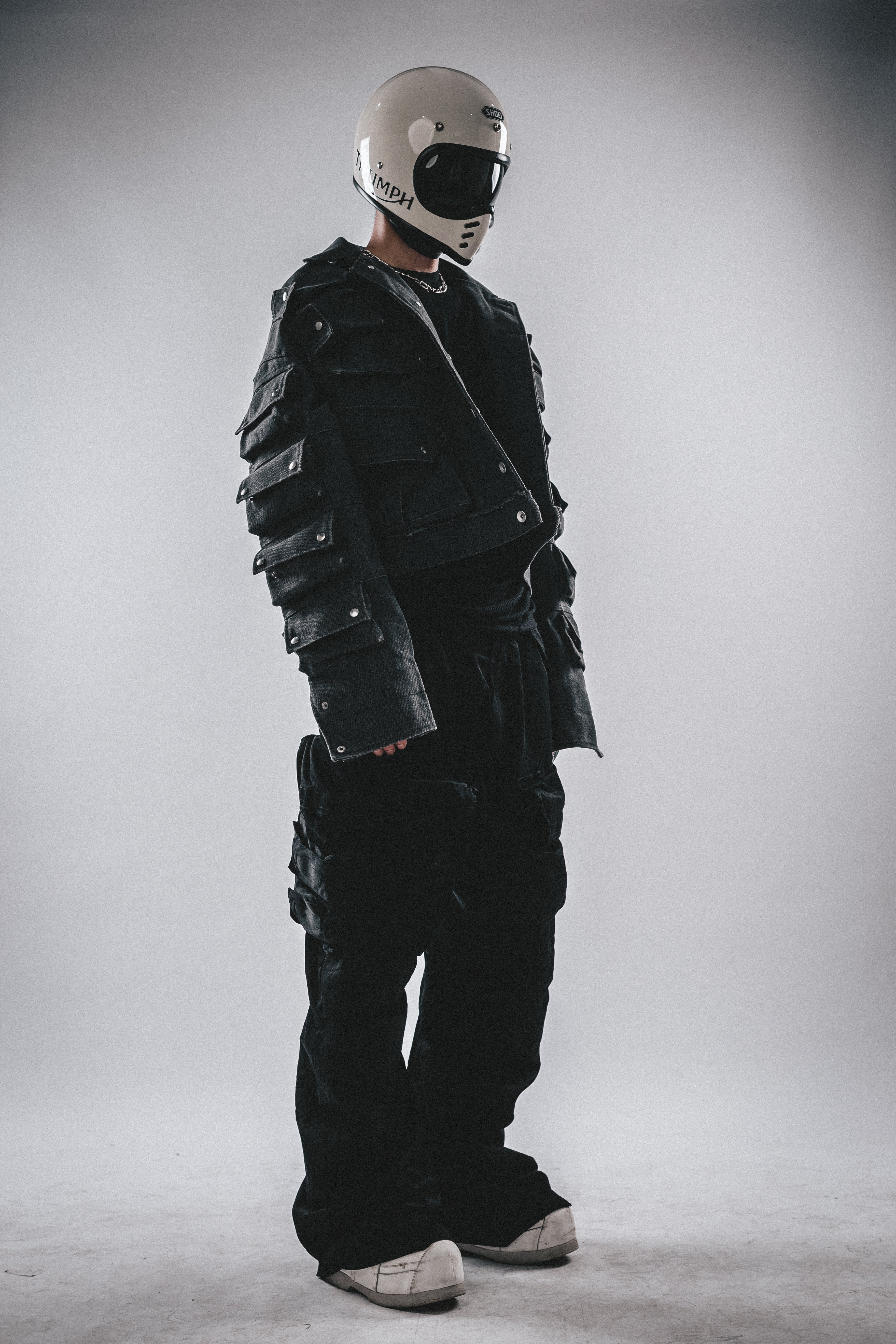 Giacca in tela squadrata resistente con tasche 3D