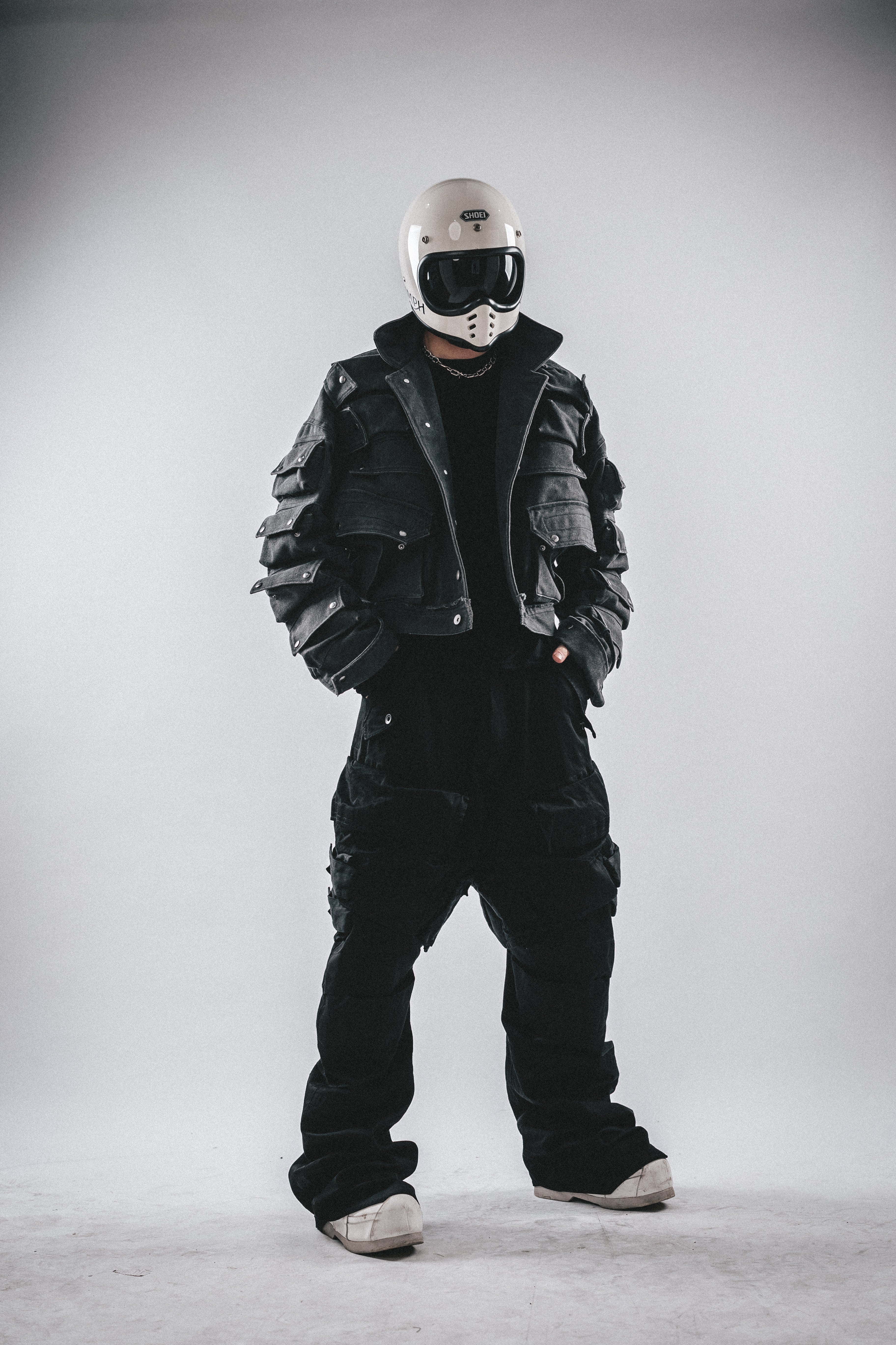 Giacca in tela squadrata resistente con tasche 3D