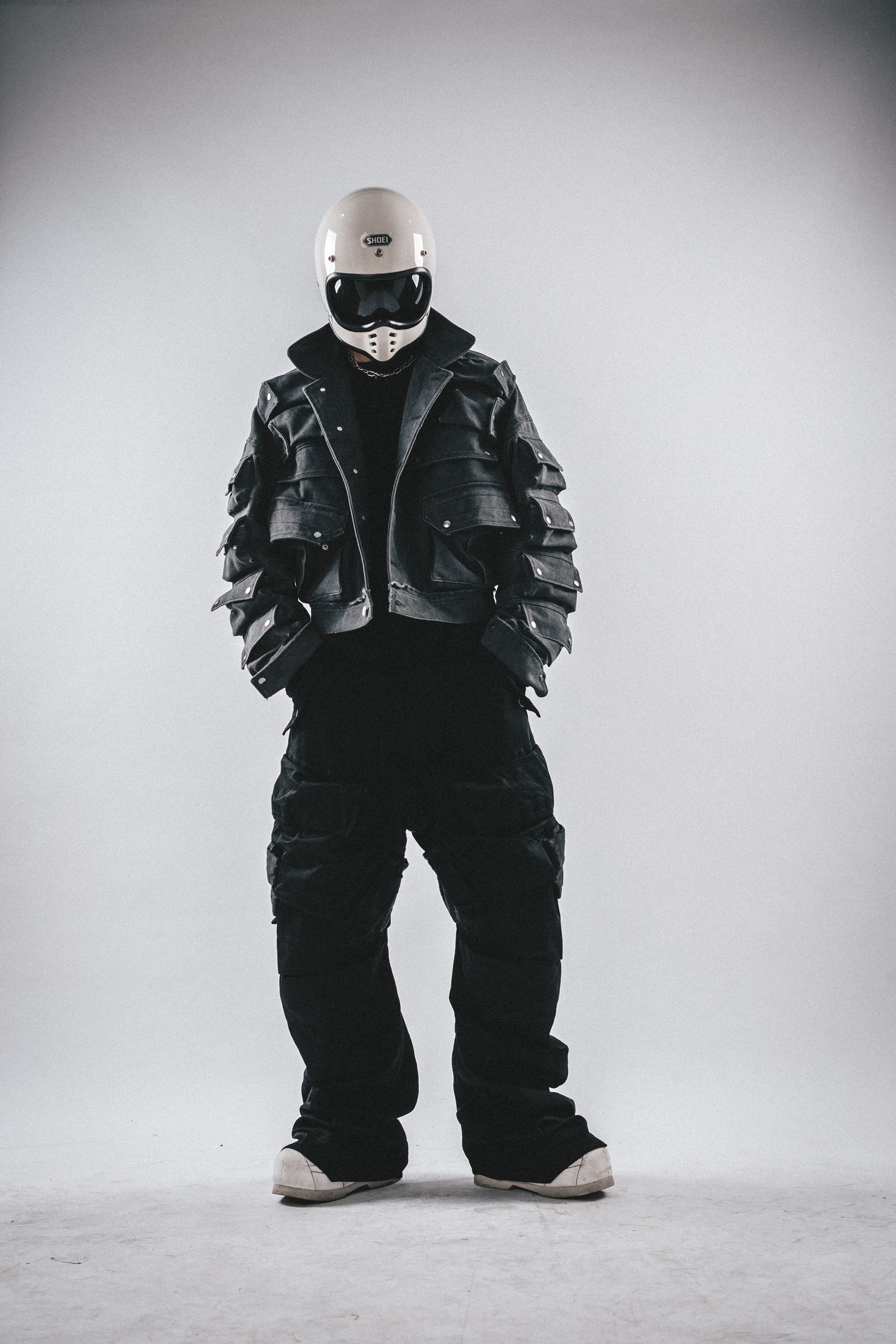 Giacca in tela squadrata resistente con tasche 3D