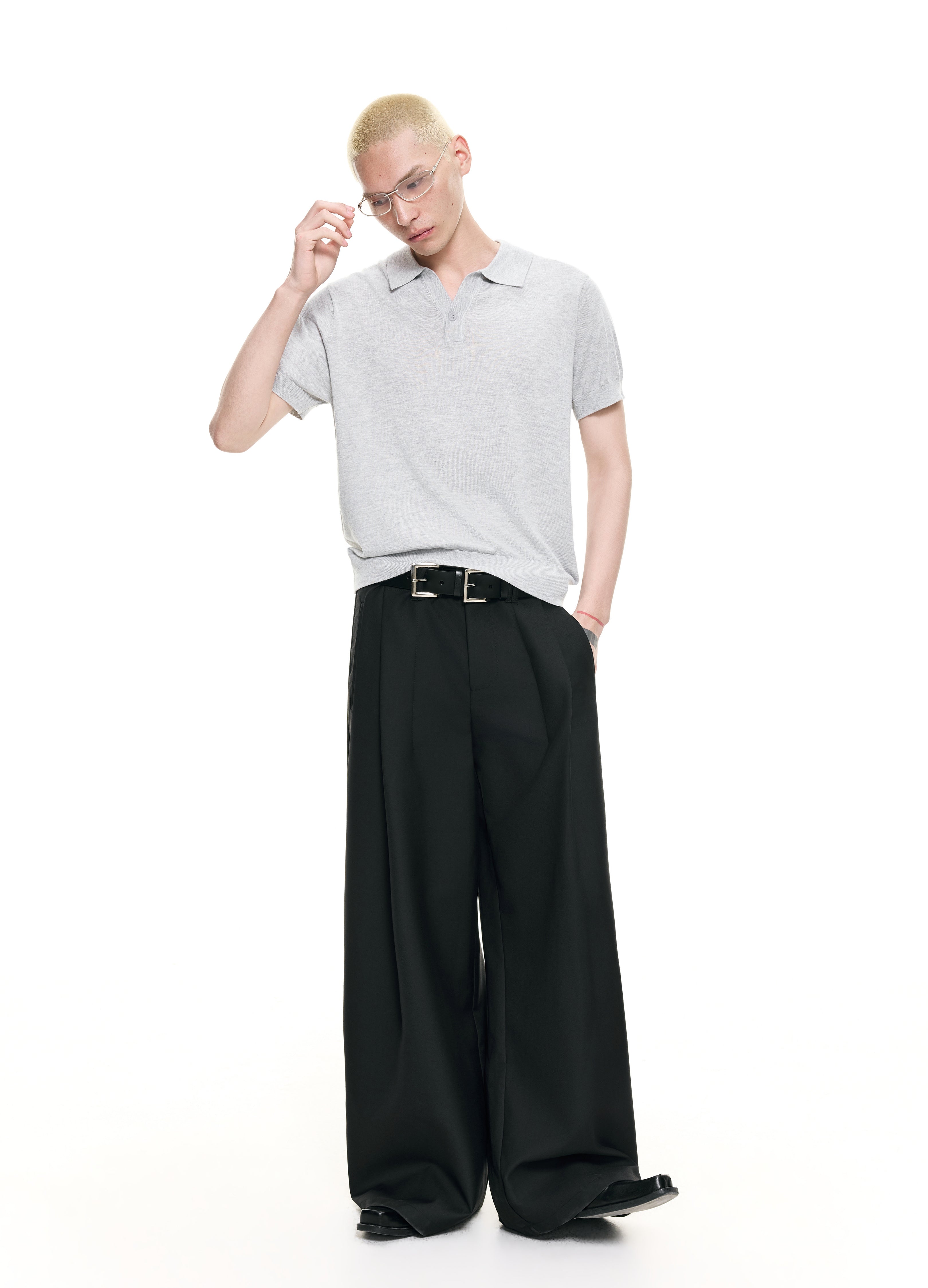 26SS OPEN V-NECK KNIT POLO