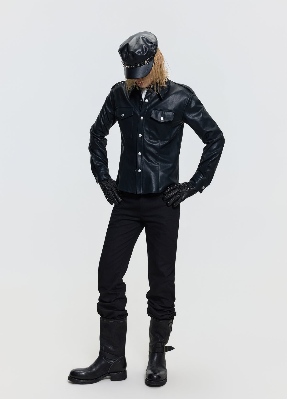 FRKM SCD 26FW black punk utility leather-look shirt — product view 2