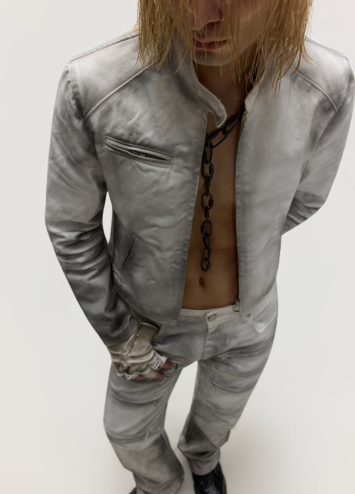 FRKM SCD 26FW dirty grey washed moto jacket — product view 5