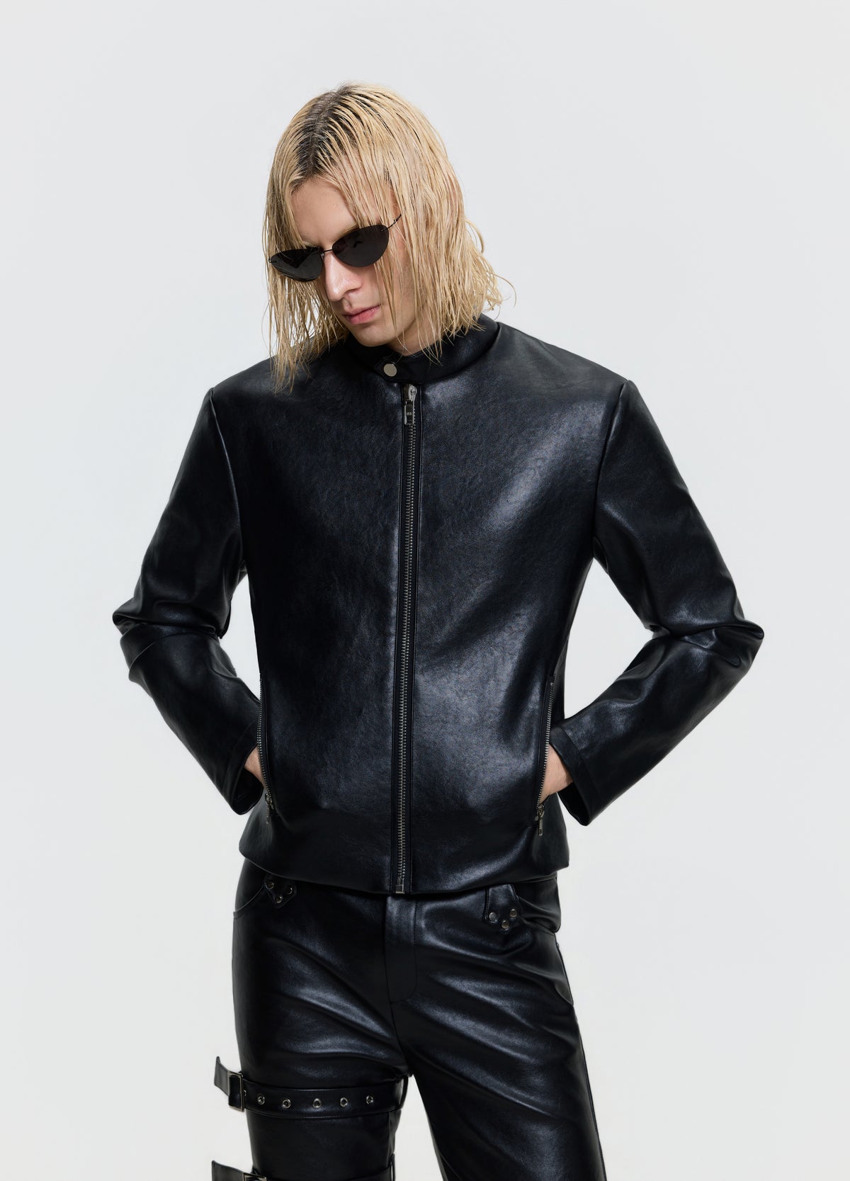 FRKM SCD 26FW black belted leather-look zip jacket — product view 5