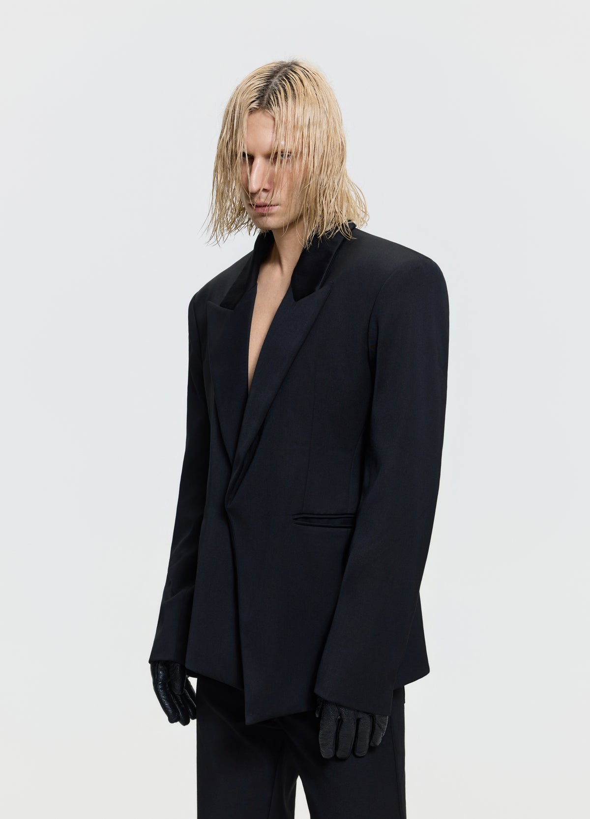 FRKM SCD 26FW black asymmetric peak-lapel blazer — product view 7