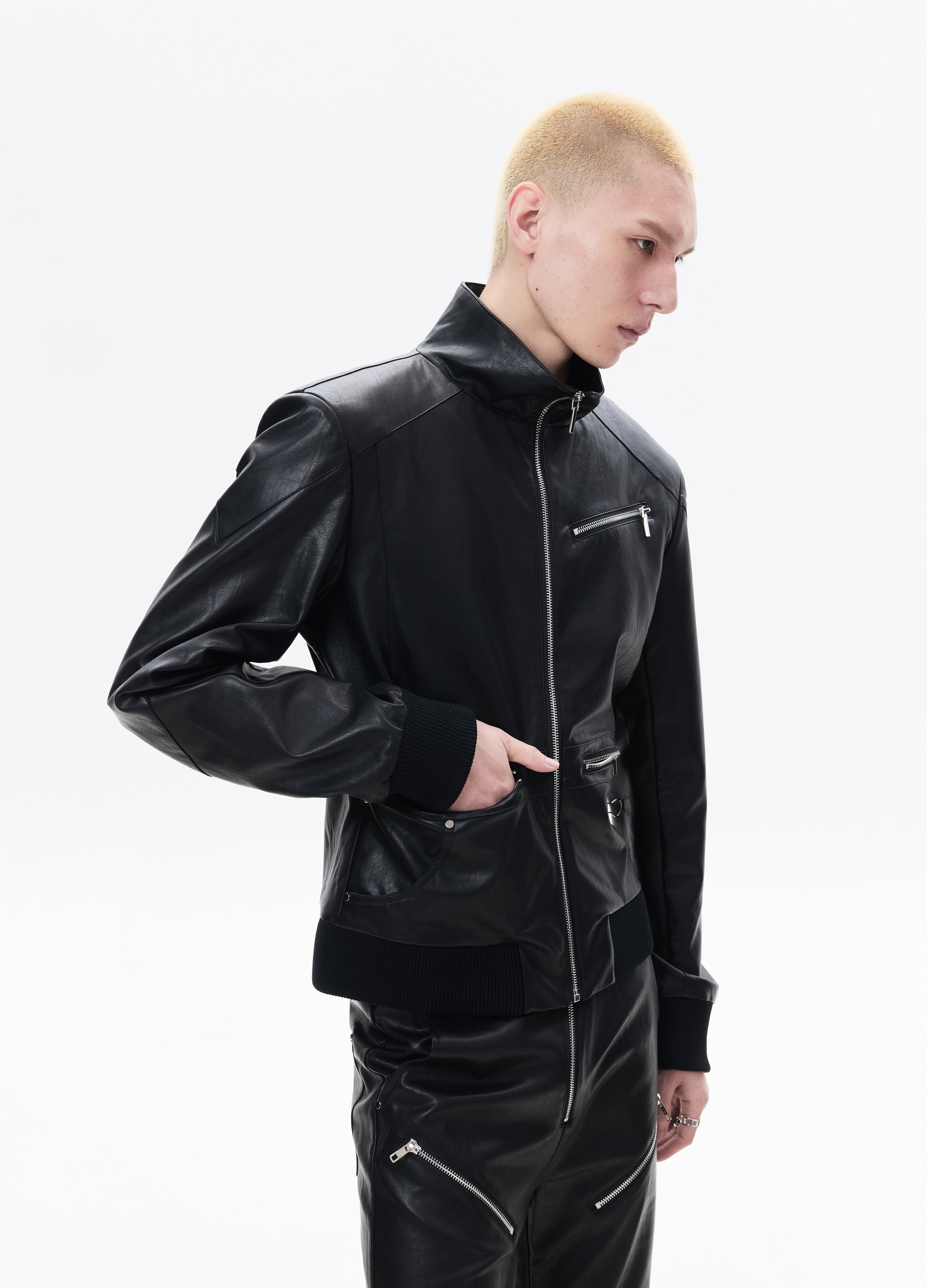 26SS STAND-COLLAR LEATHER JACKET