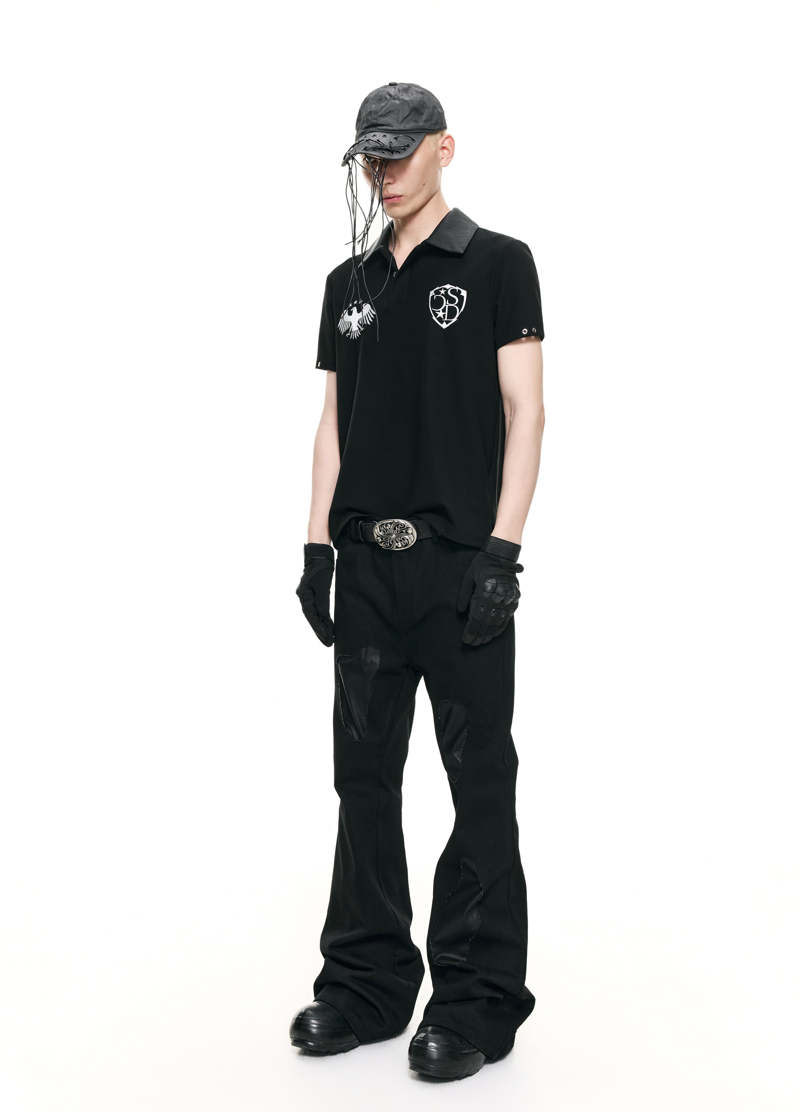 26SS LEATHER COLLAR POLO