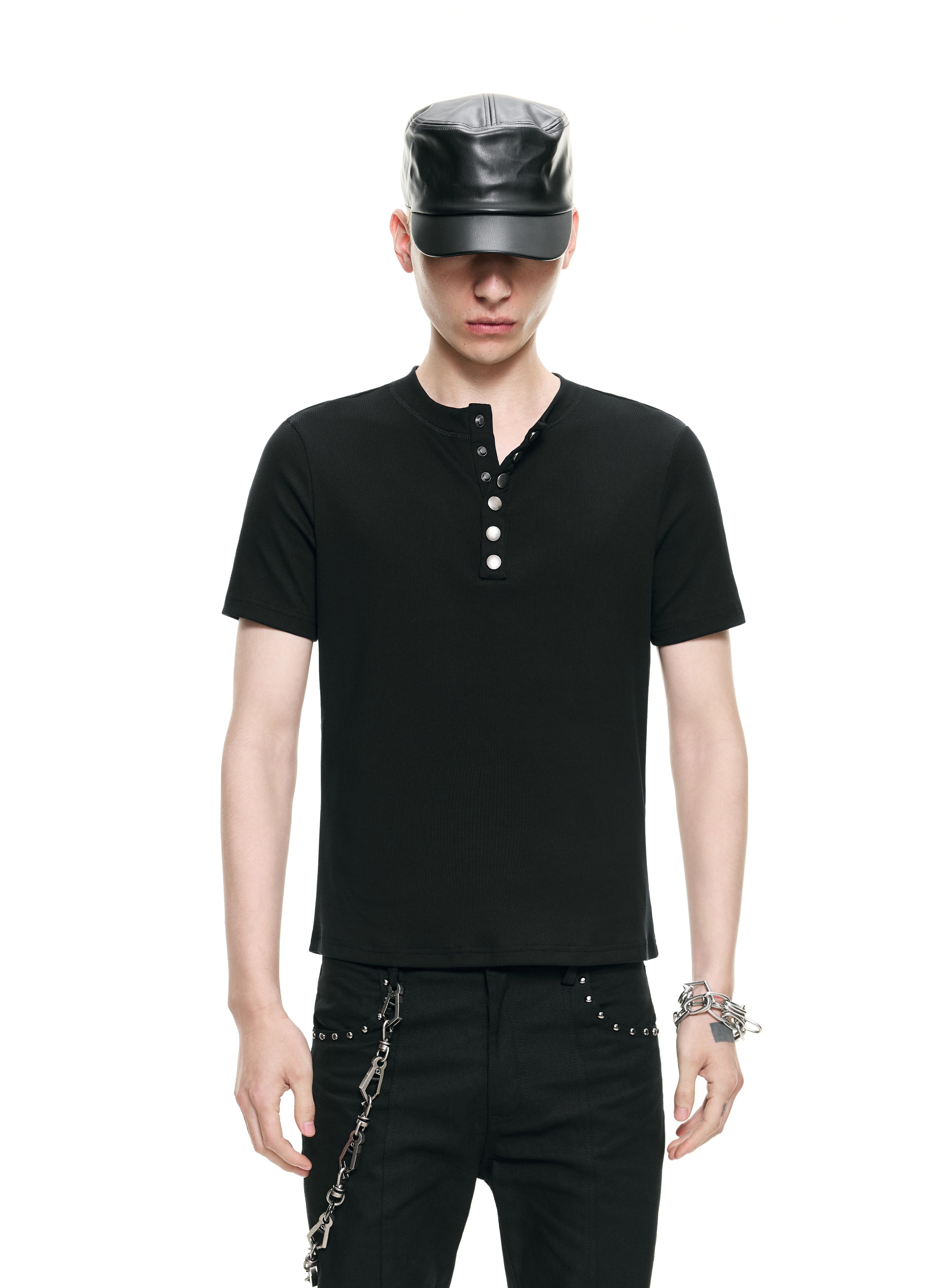 26SS HENLEY METAL FIT TEE