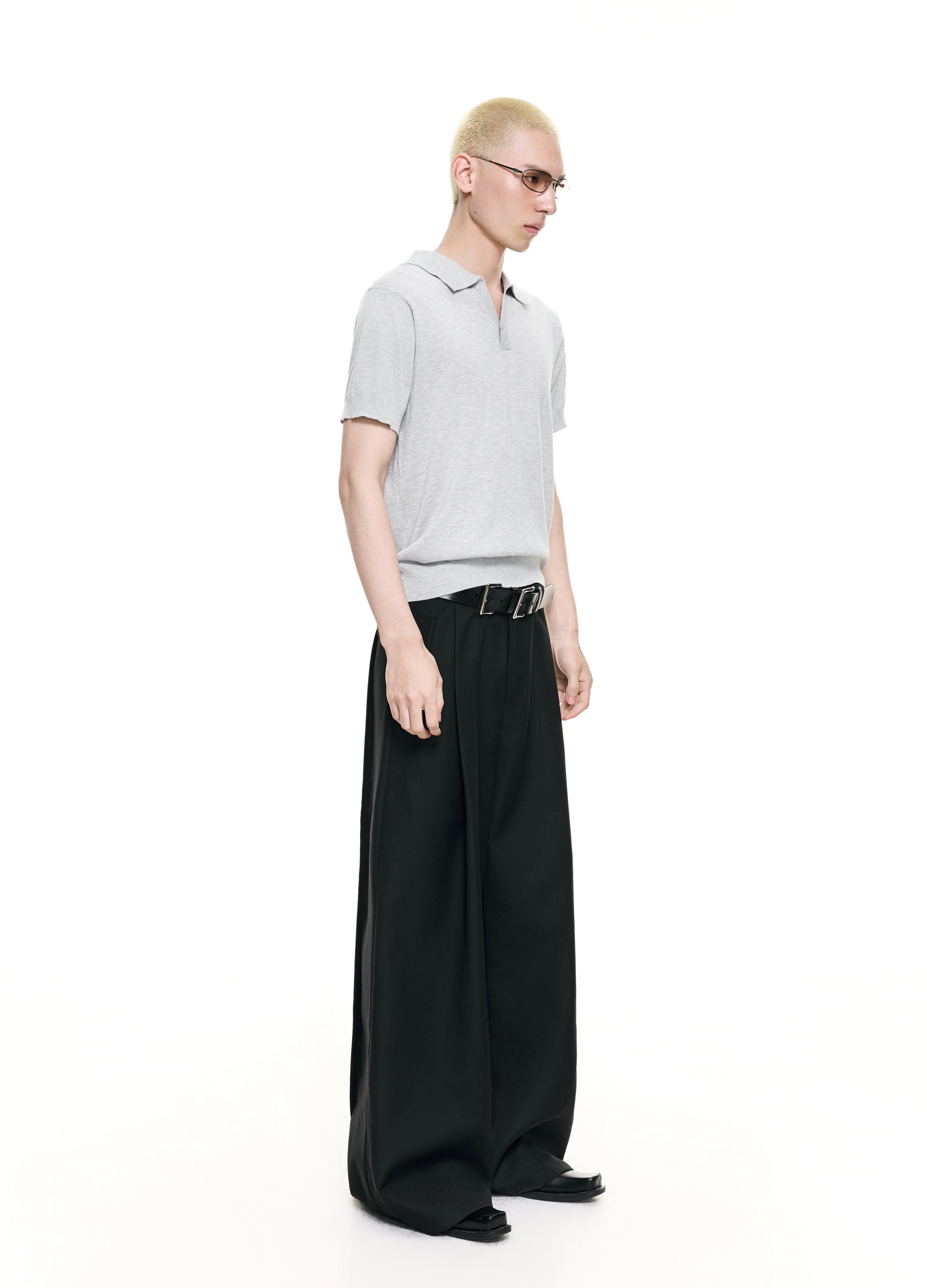 26SS OPEN V-NECK KNIT POLO