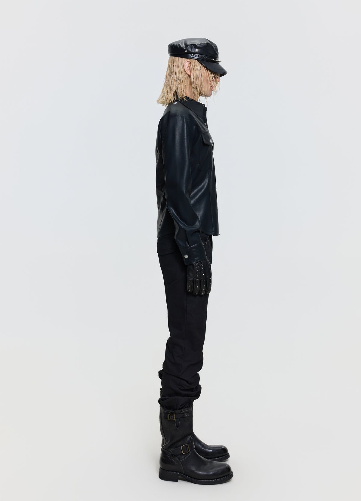 FRKM SCD 26FW black punk utility leather-look shirt — product view 4