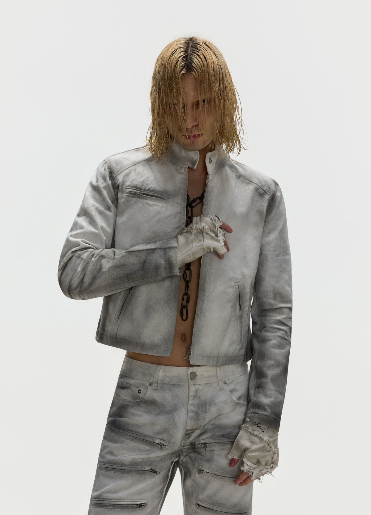 FRKM SCD 26FW dirty grey washed moto jacket — product view 6