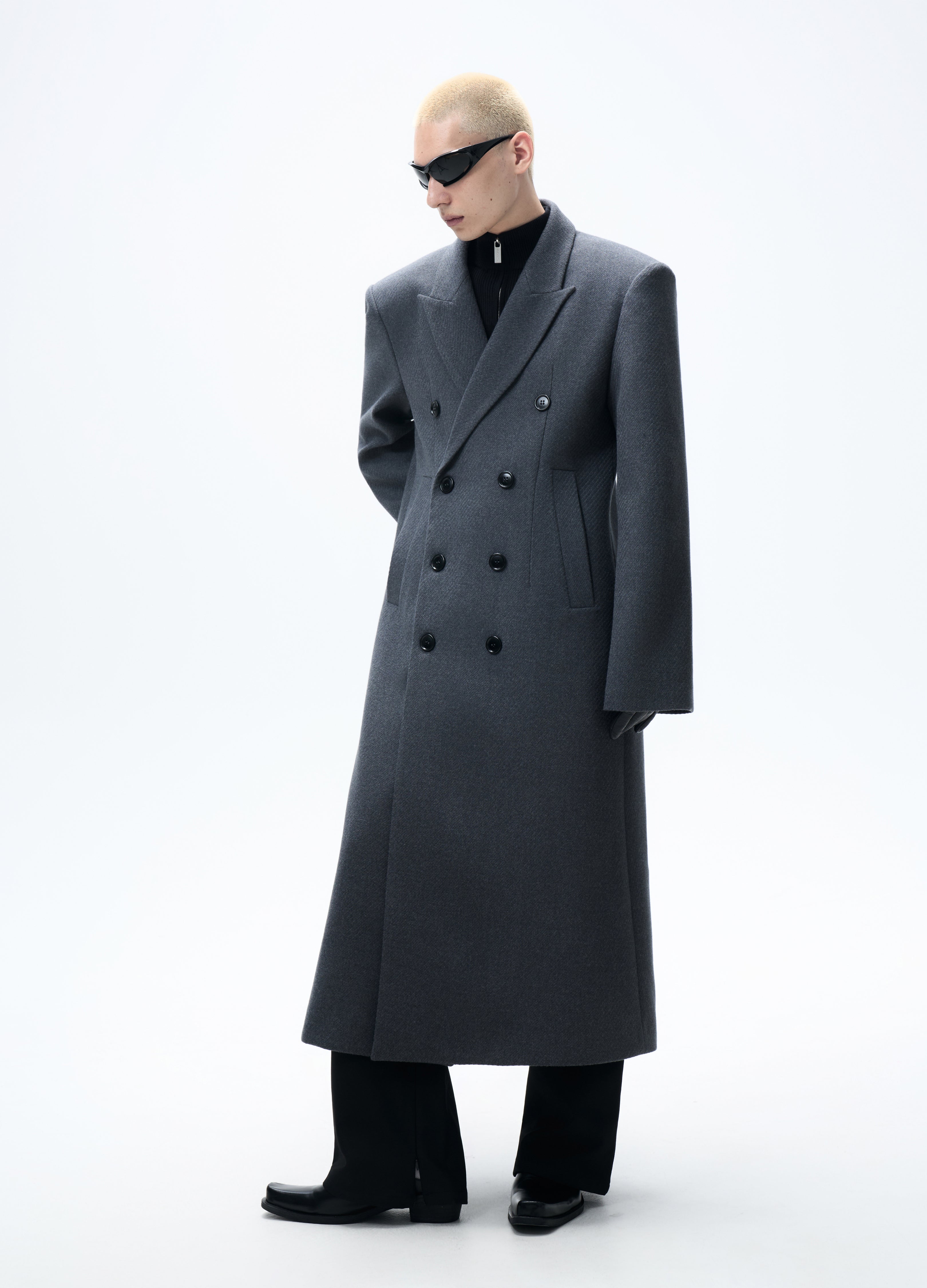 25FW GREY WAISTED WOOL OVERCOAT