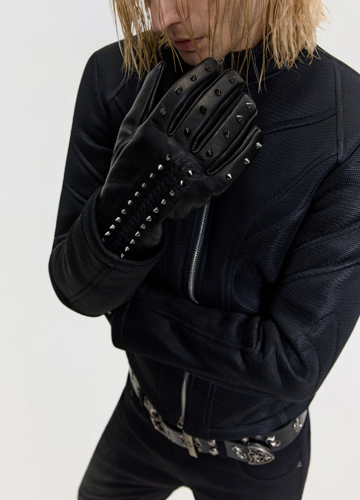FRKM SCD 26FW black studded long gloves — product view 2