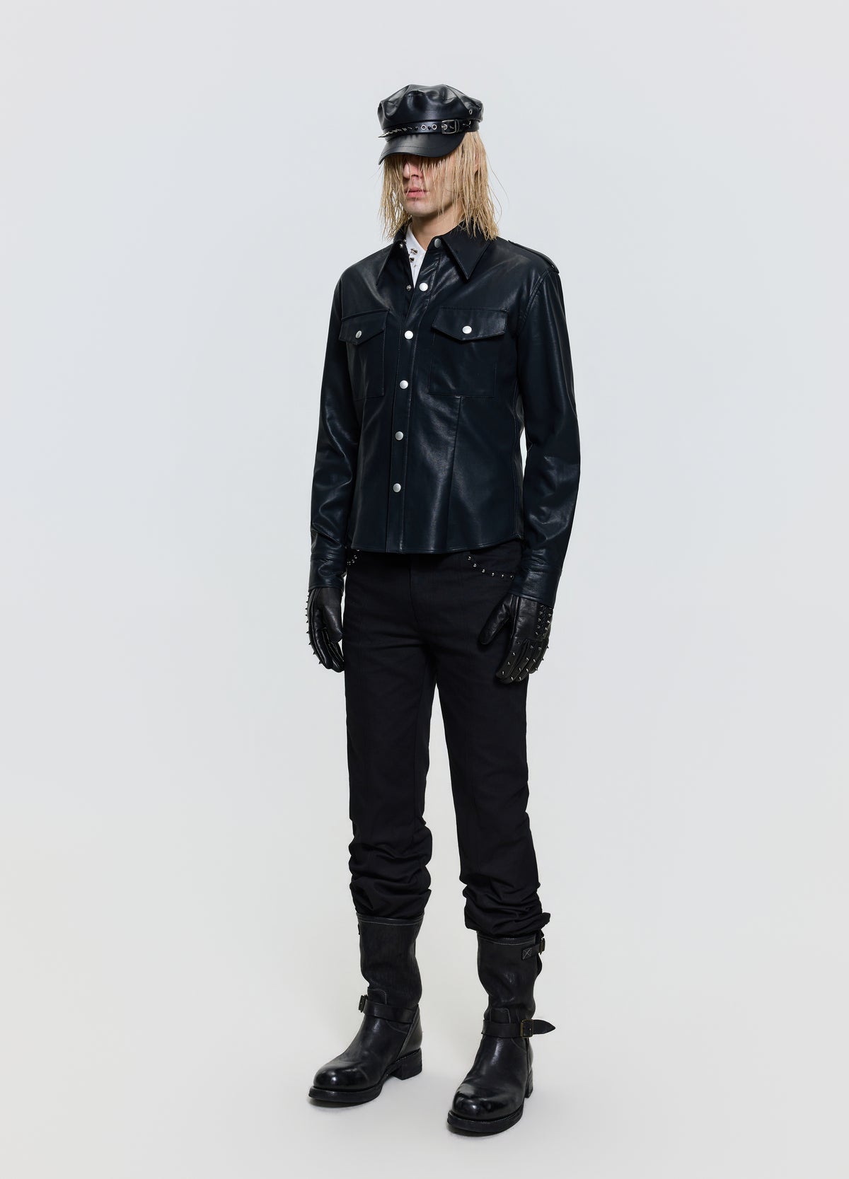 FRKM SCD 26FW black punk utility leather-look shirt — product view 3
