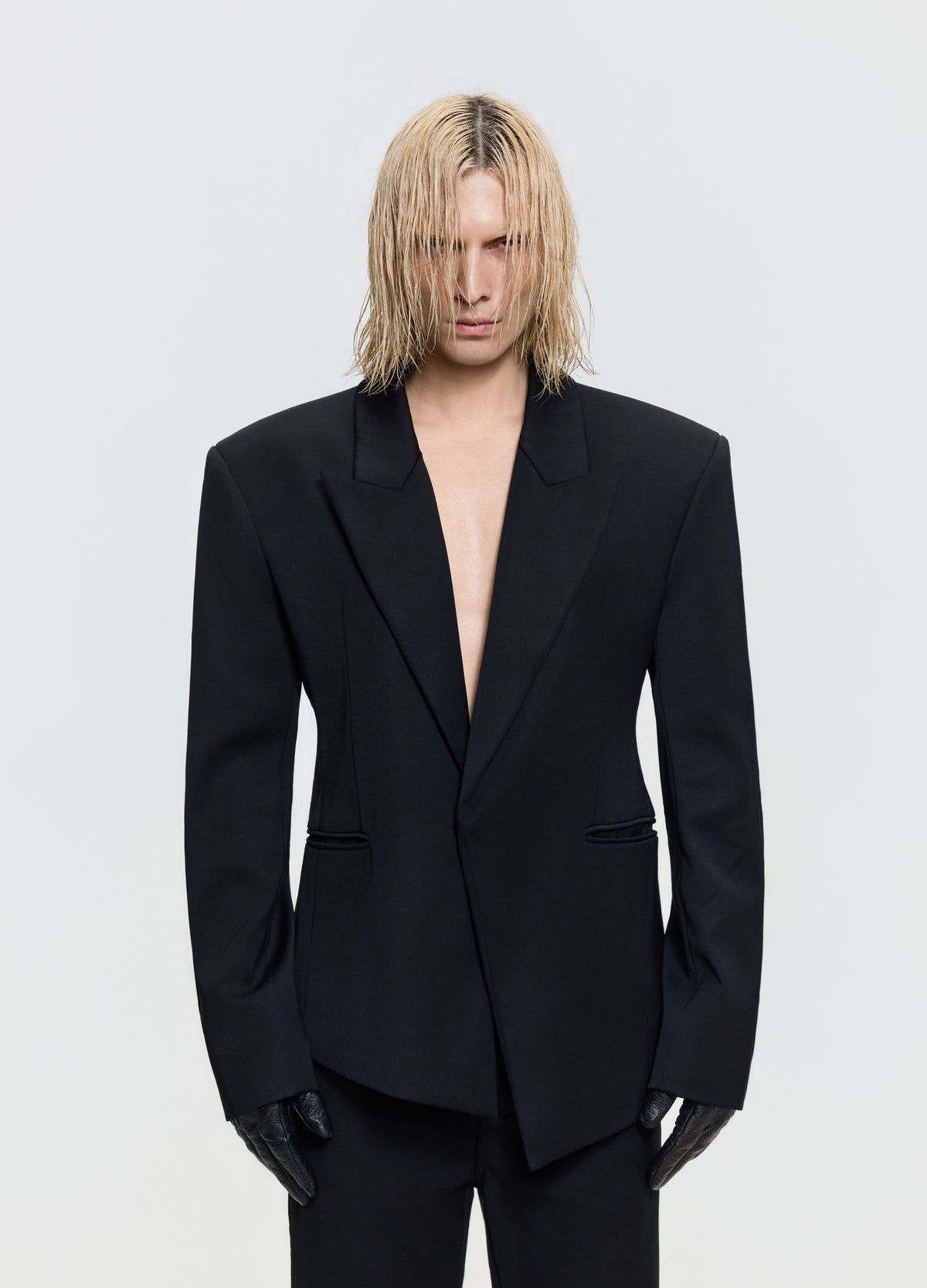 FRKM SCD 26FW black asymmetric peak-lapel blazer — product view 6