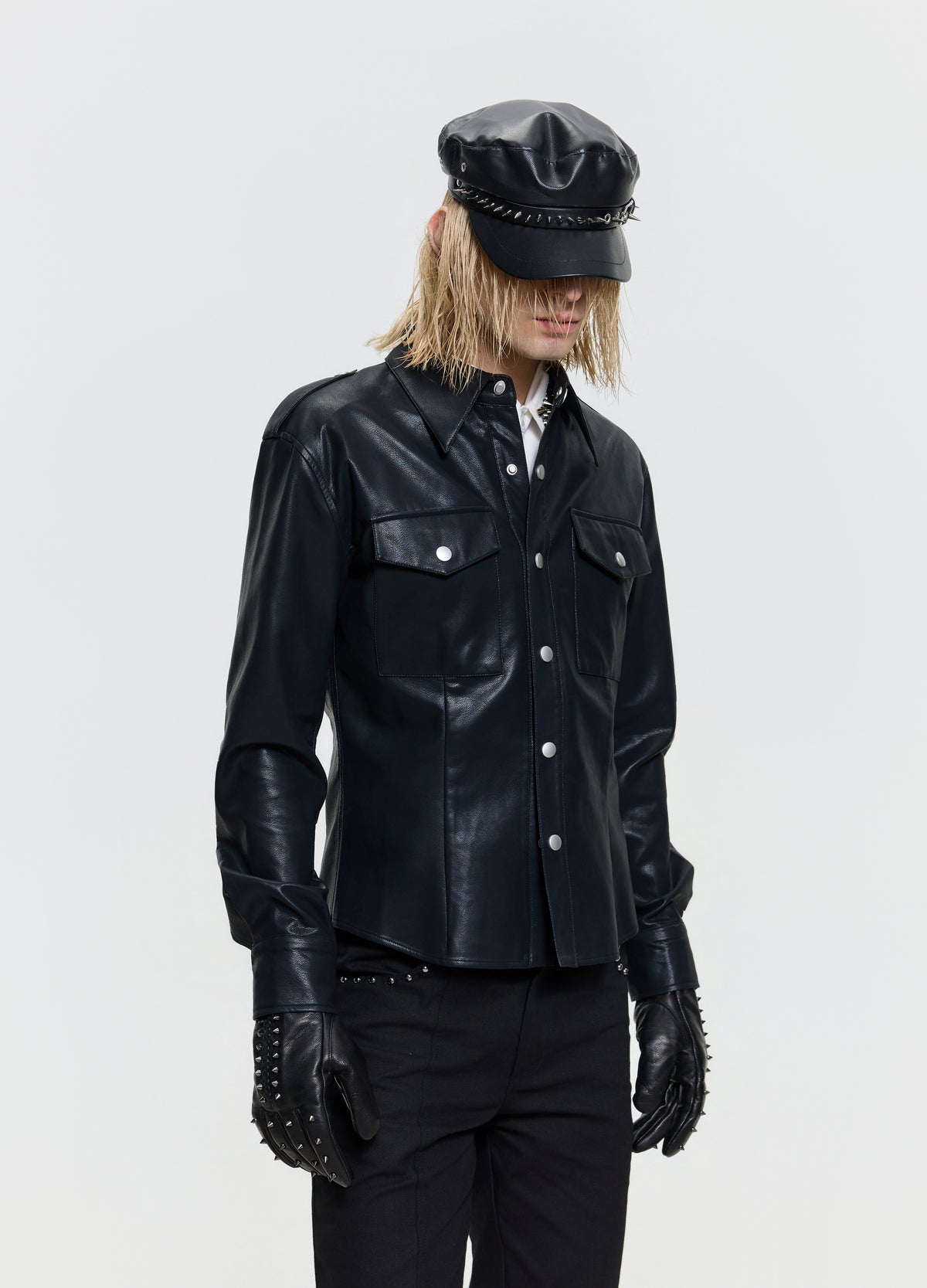 FRKM SCD 26FW black punk utility leather-look shirt — product view 8