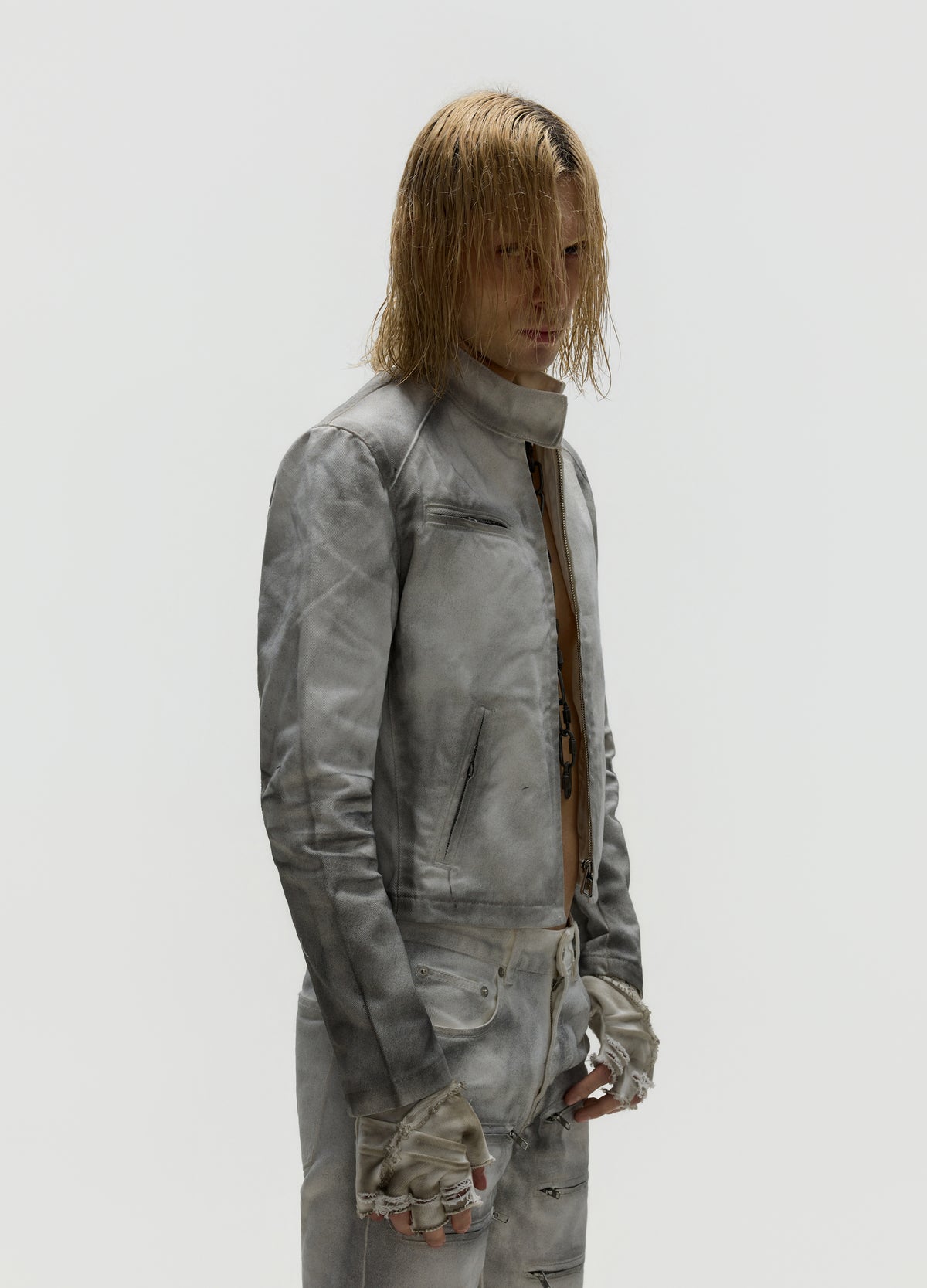 FRKM SCD 26FW dirty grey washed moto jacket — product view 7