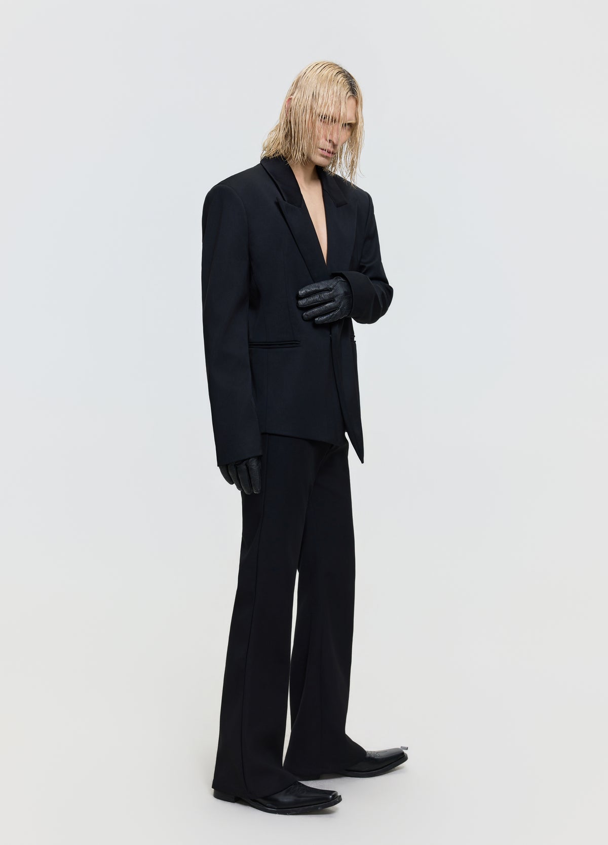 FRKM SCD 26FW black asymmetric peak-lapel blazer — product view 4
