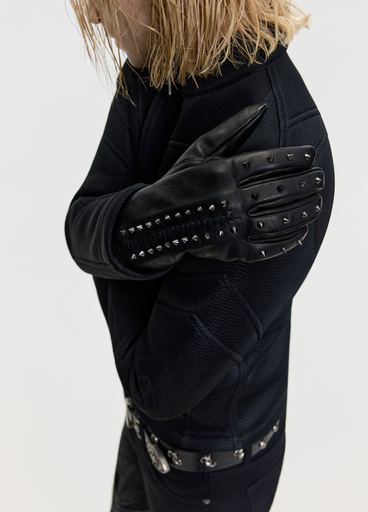 FRKM SCD 26FW black studded long gloves — product view 4