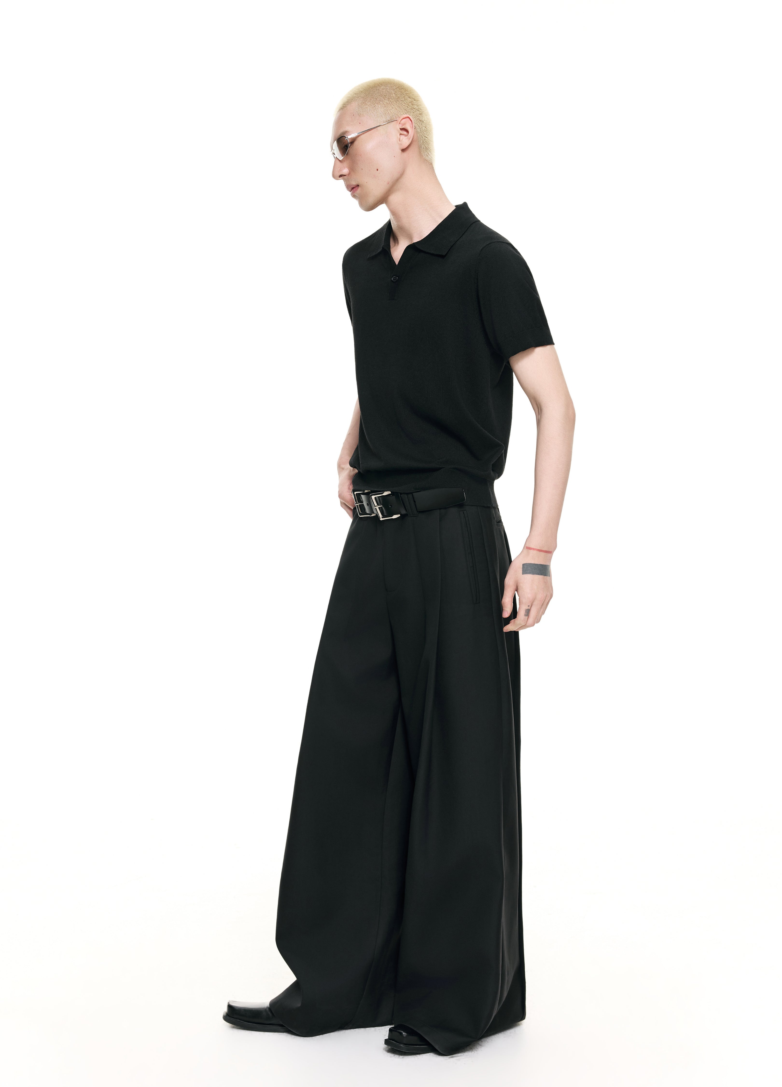 26SS OPEN V-NECK KNIT POLO