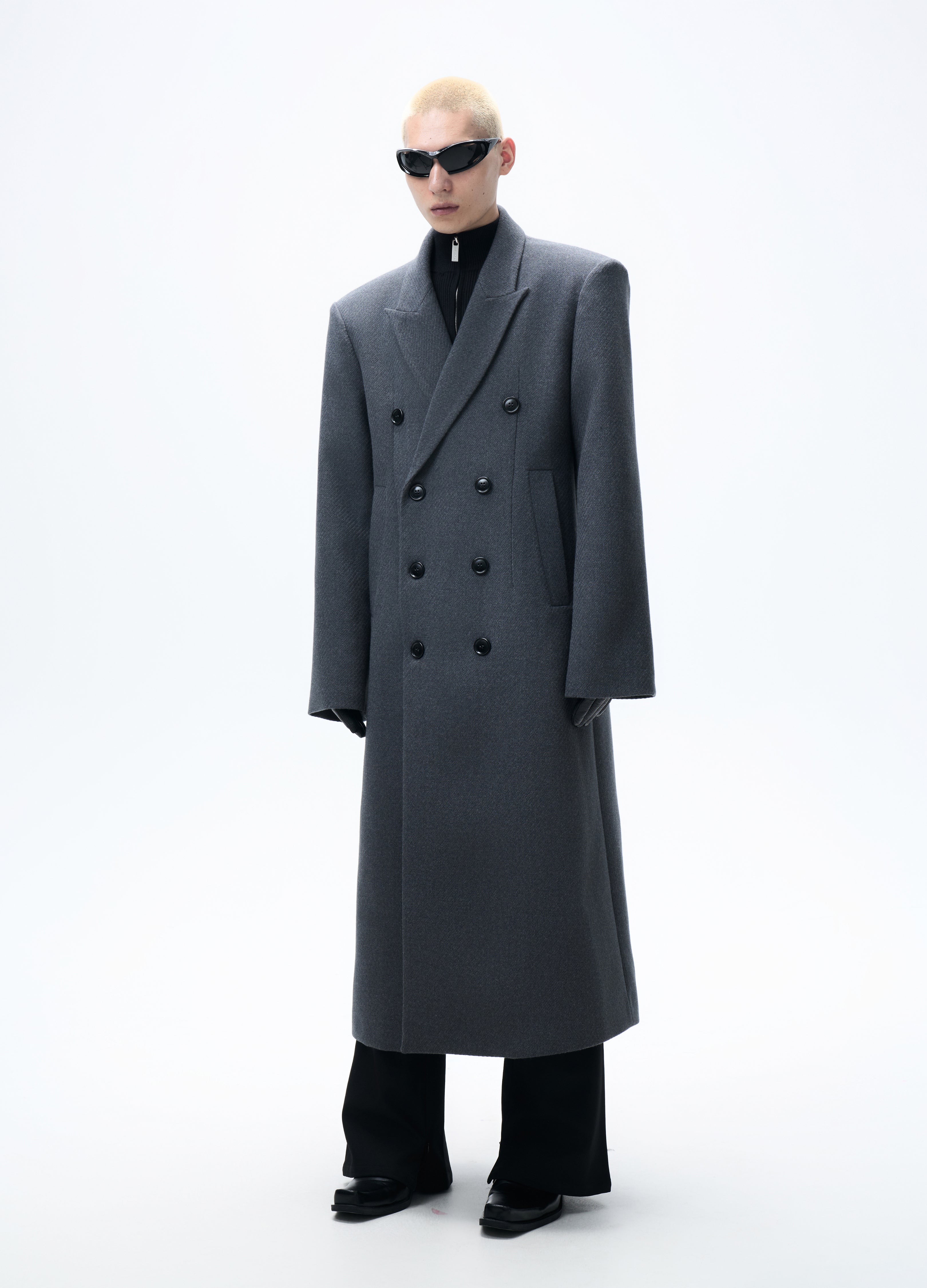 25FW GREY WAISTED WOOL OVERCOAT