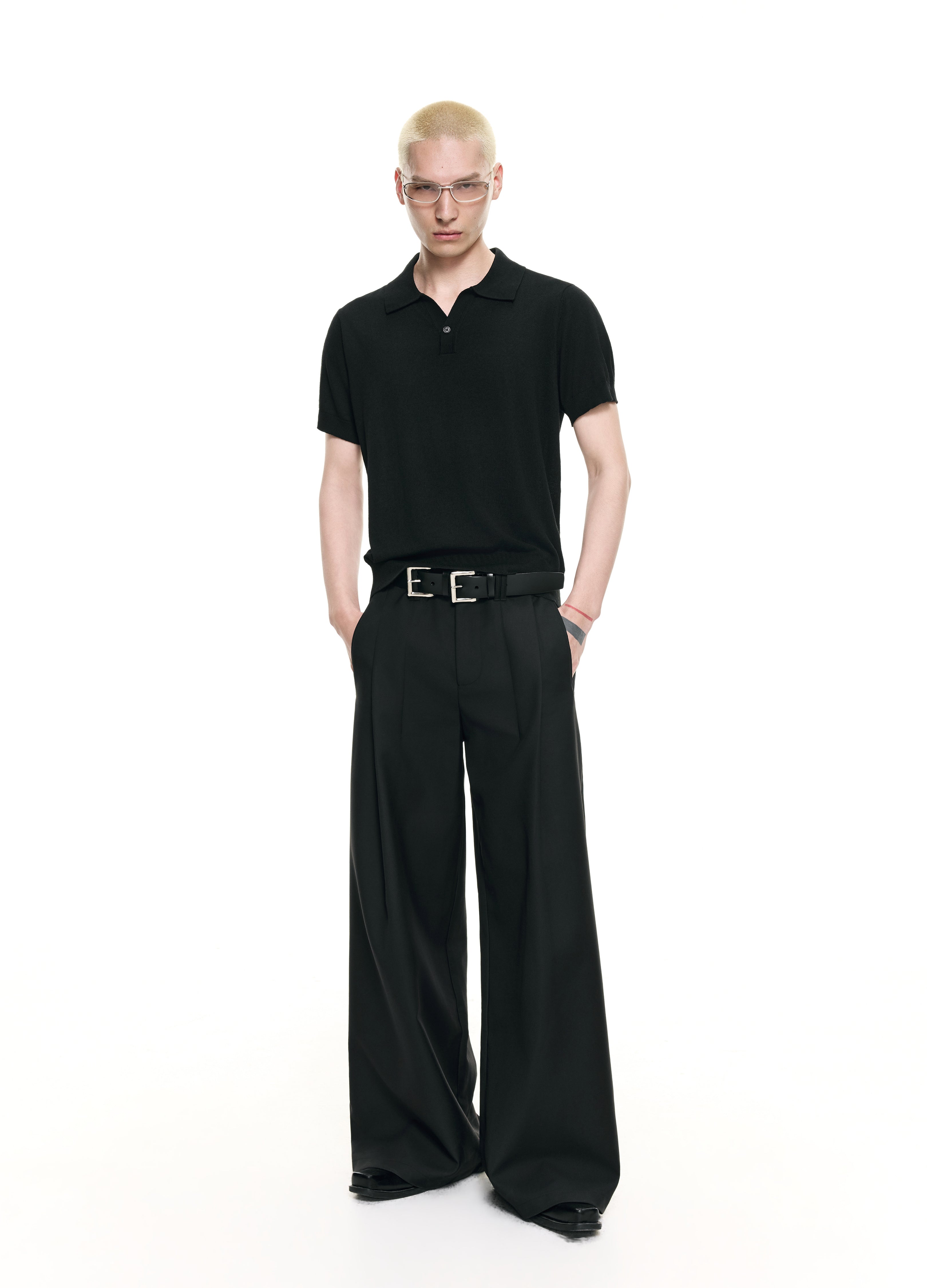 26SS OPEN V-NECK KNIT POLO