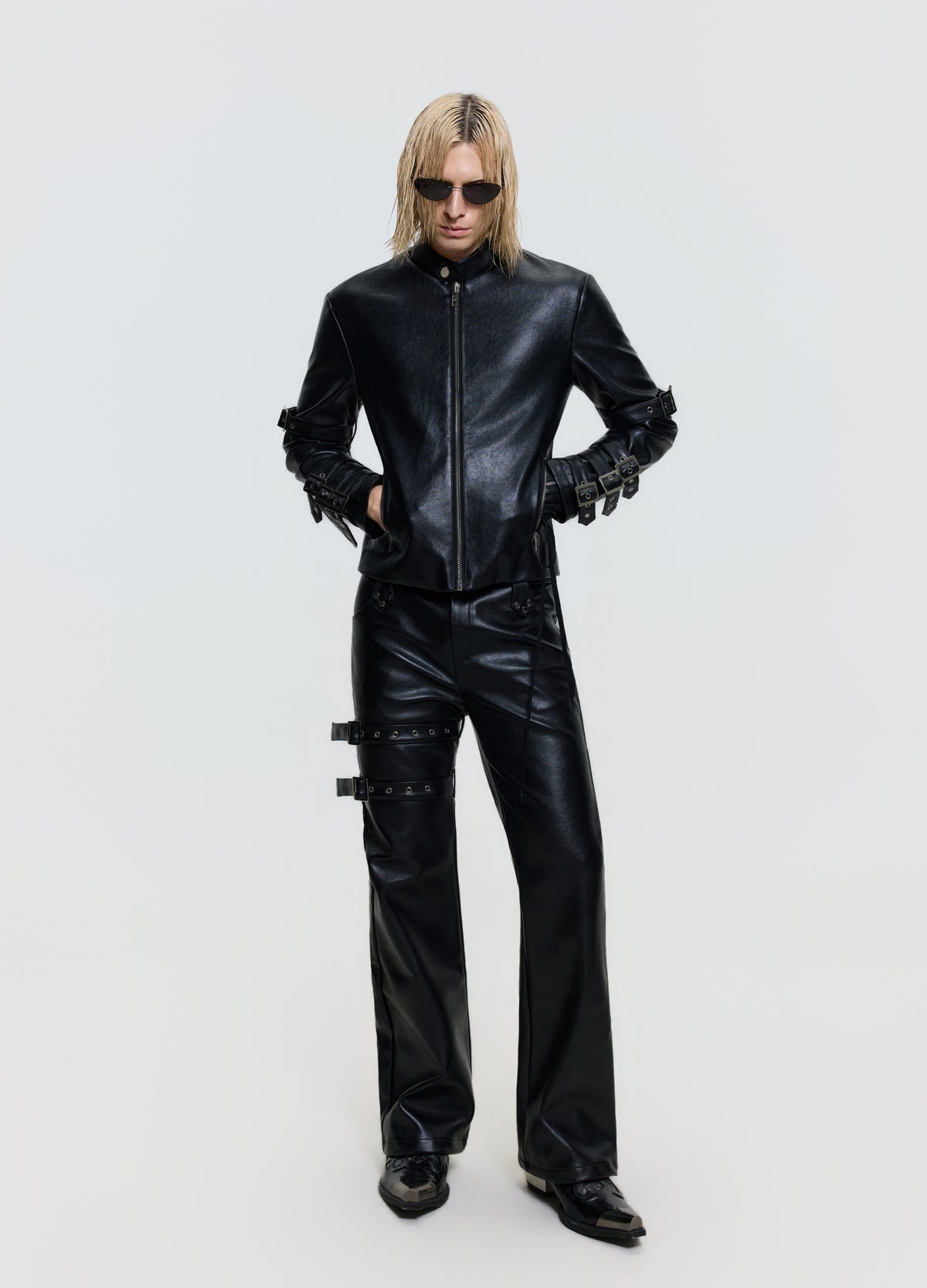 FRKM SCD 26FW black belted leather-look zip jacket — product view 1