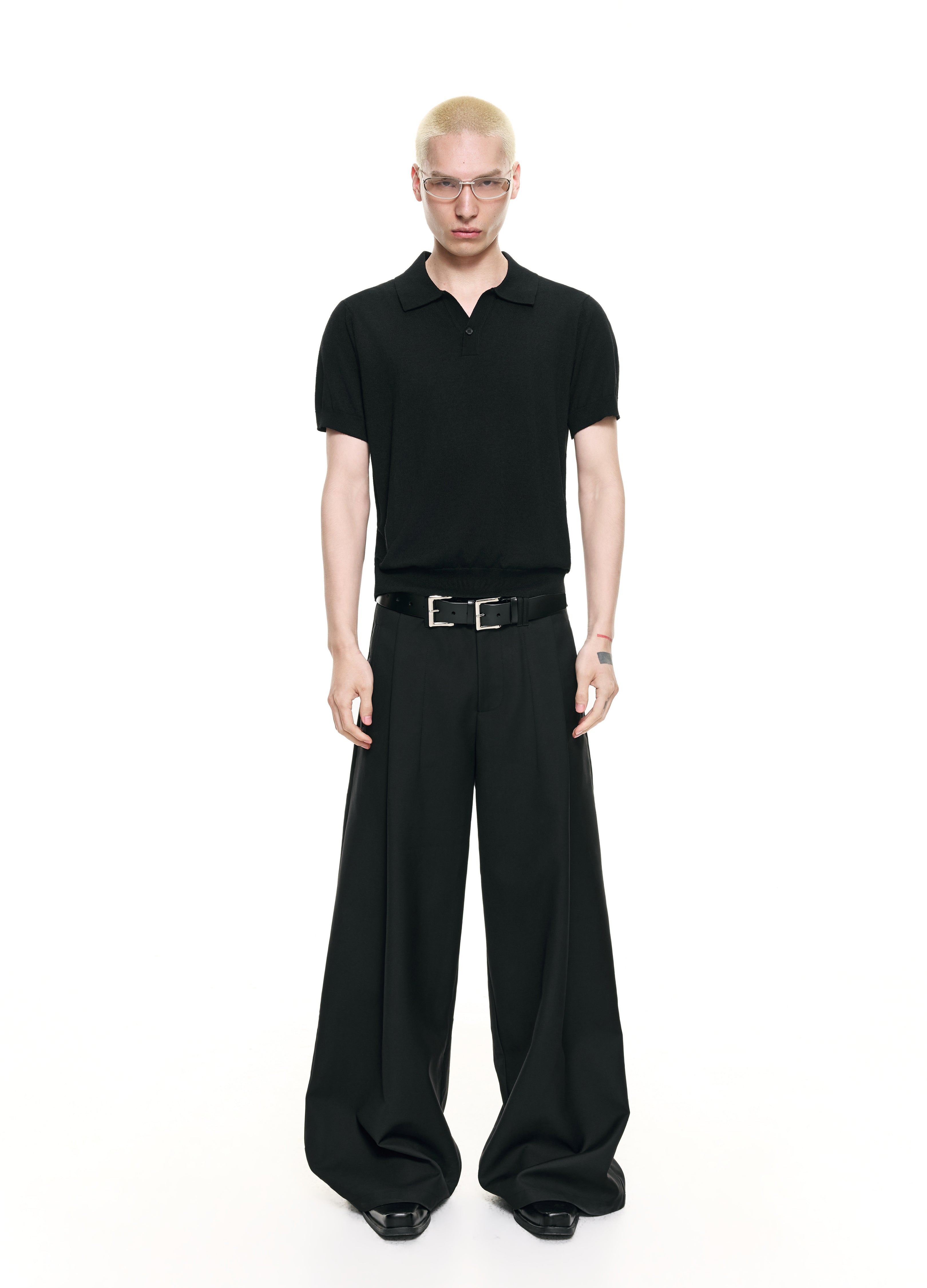 26SS OPEN V-NECK KNIT POLO