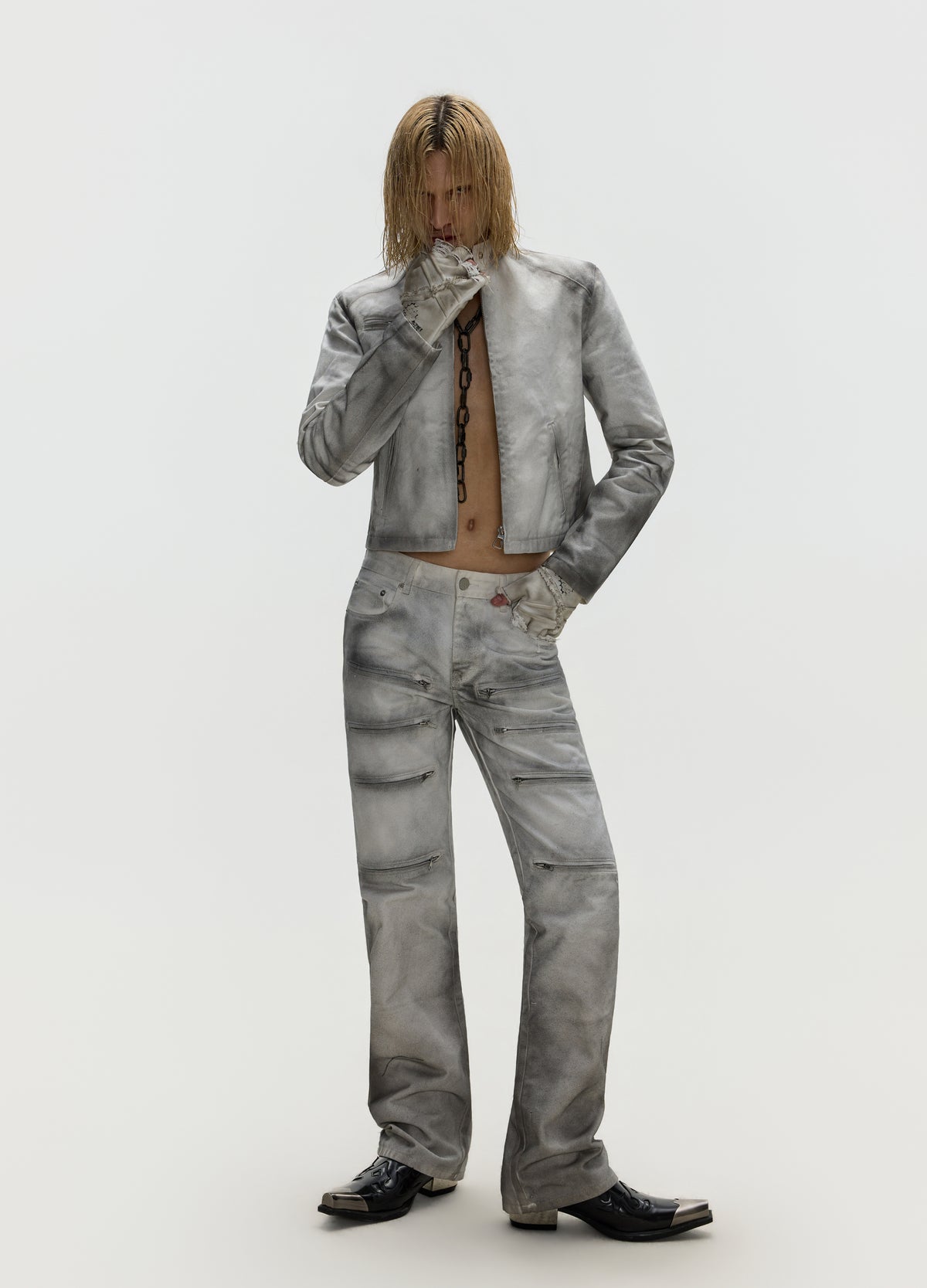 FRKM SCD 26FW dirty grey washed moto jacket — product view 1