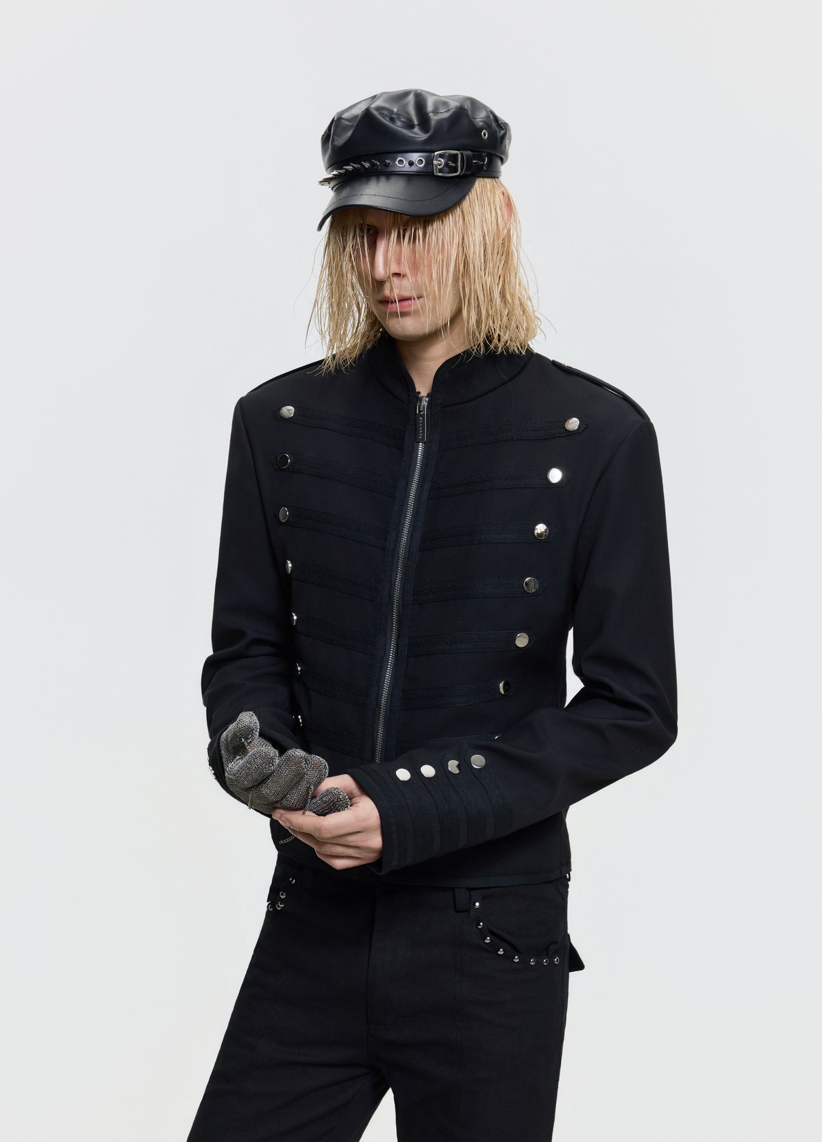 FRKM SCD 26FW Napoleon slim black military jacket — product view 10