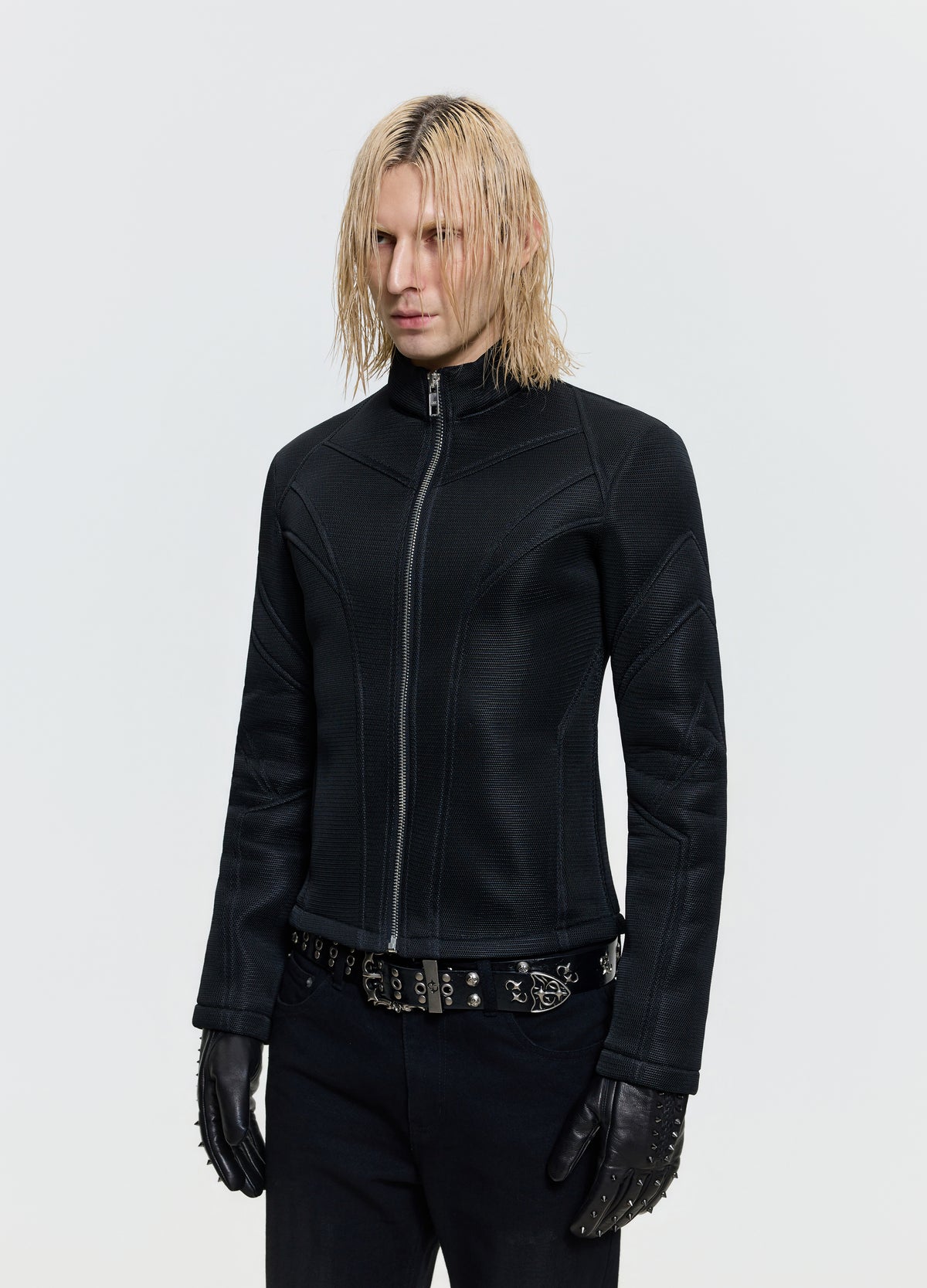FRKM SCD 26FW steelbone mesh-textured black jacket — product view 7