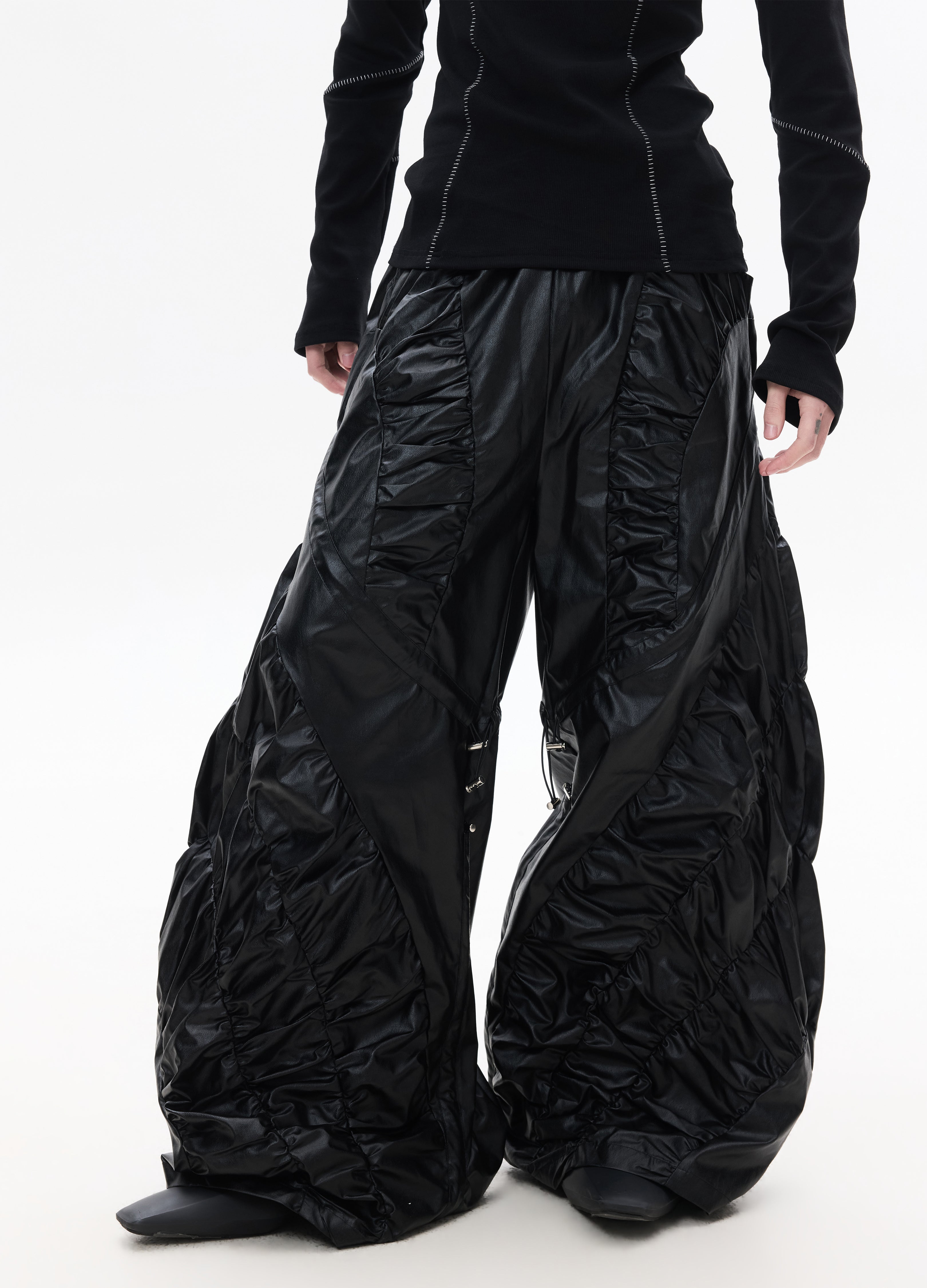 26SS DRAWSTRING PLEATED WIDE LEG PANTS