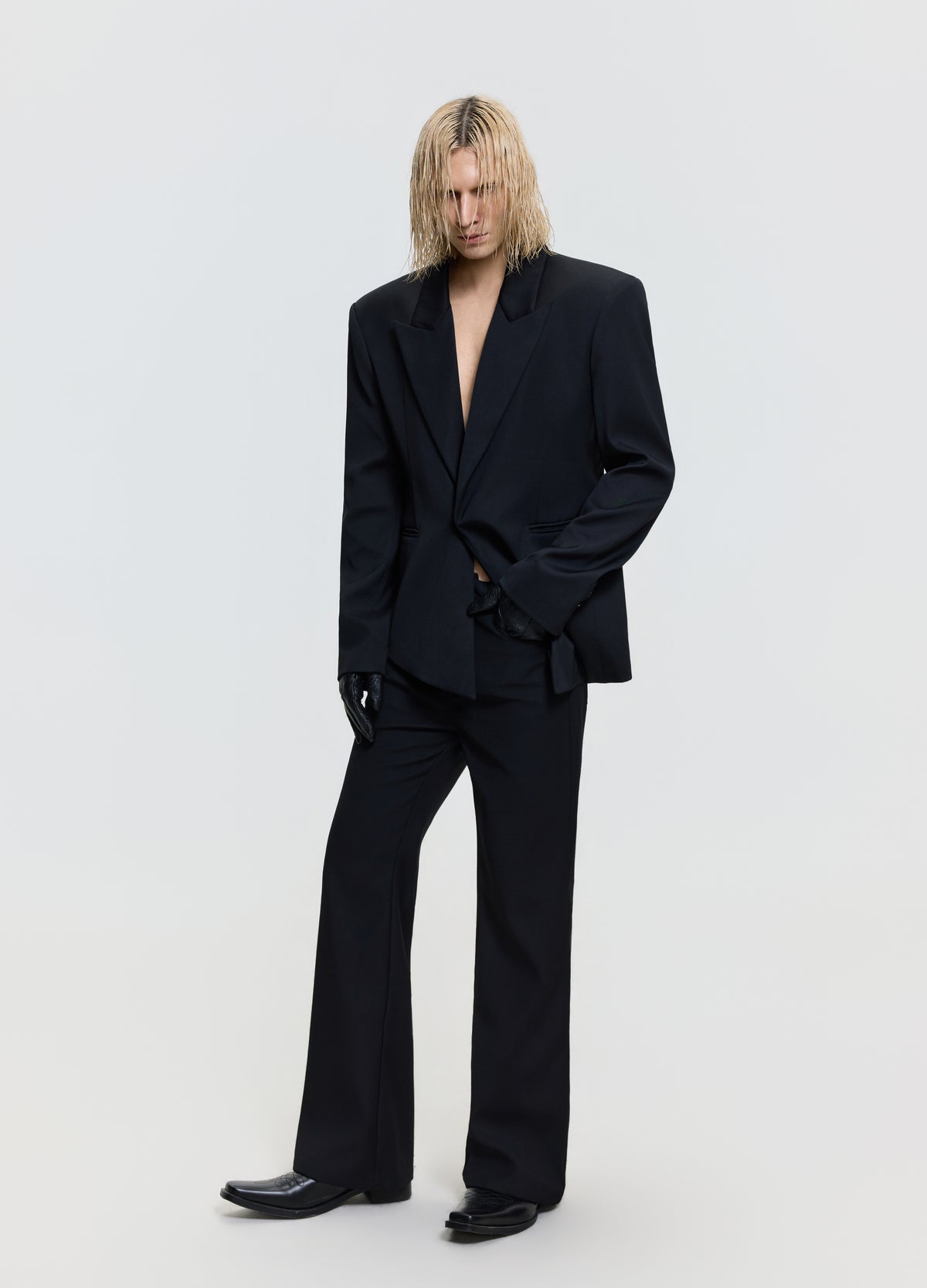 FRKM SCD 26FW black asymmetric peak-lapel blazer — product view 3