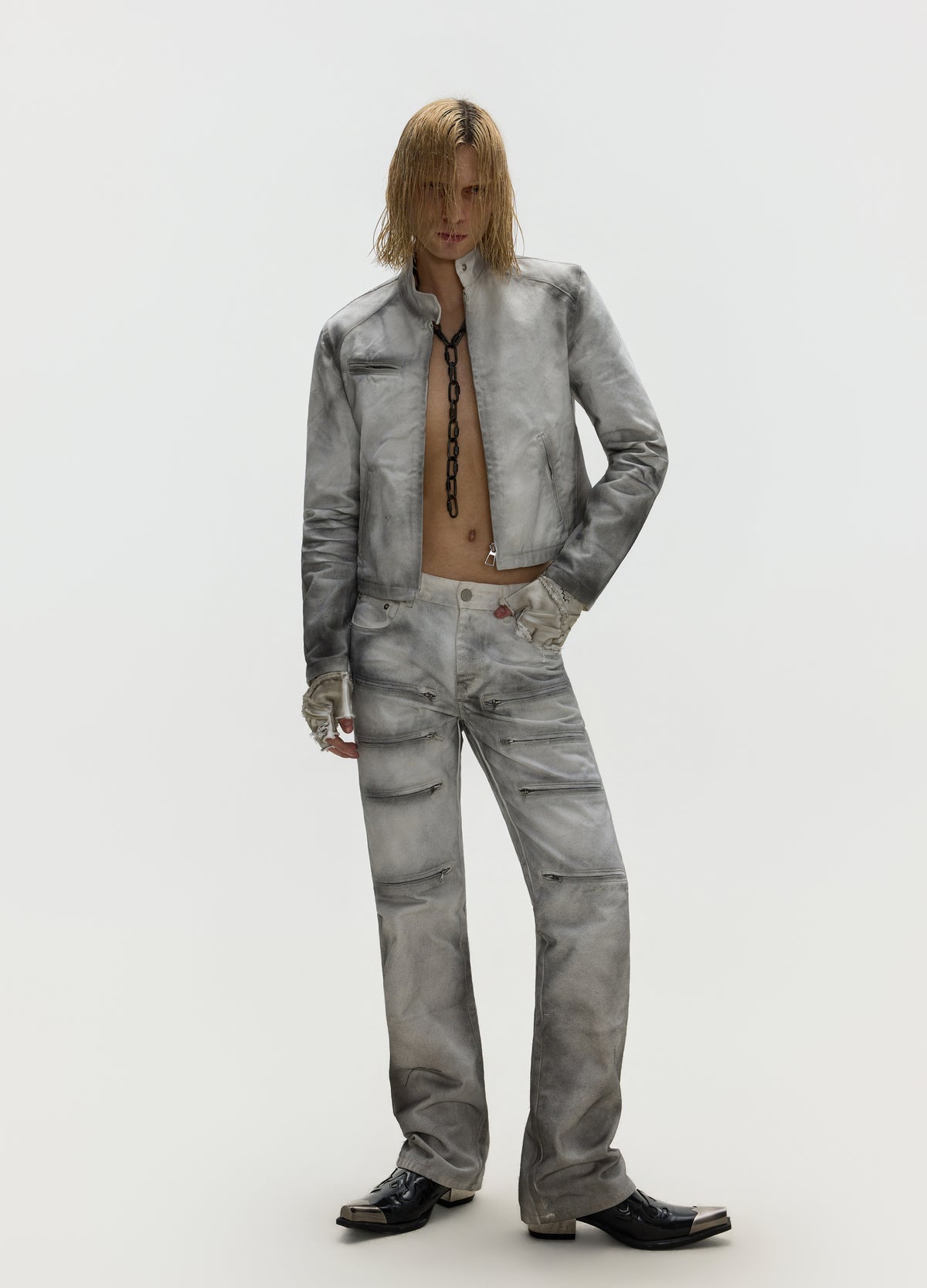 FRKM SCD 26FW dirty grey washed moto jacket — product view 2