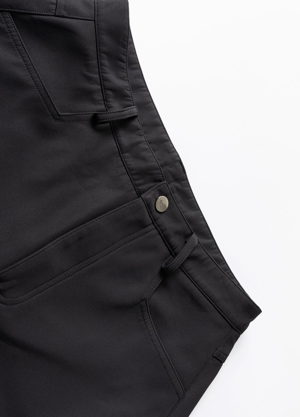 Waistband, button and belt loops.