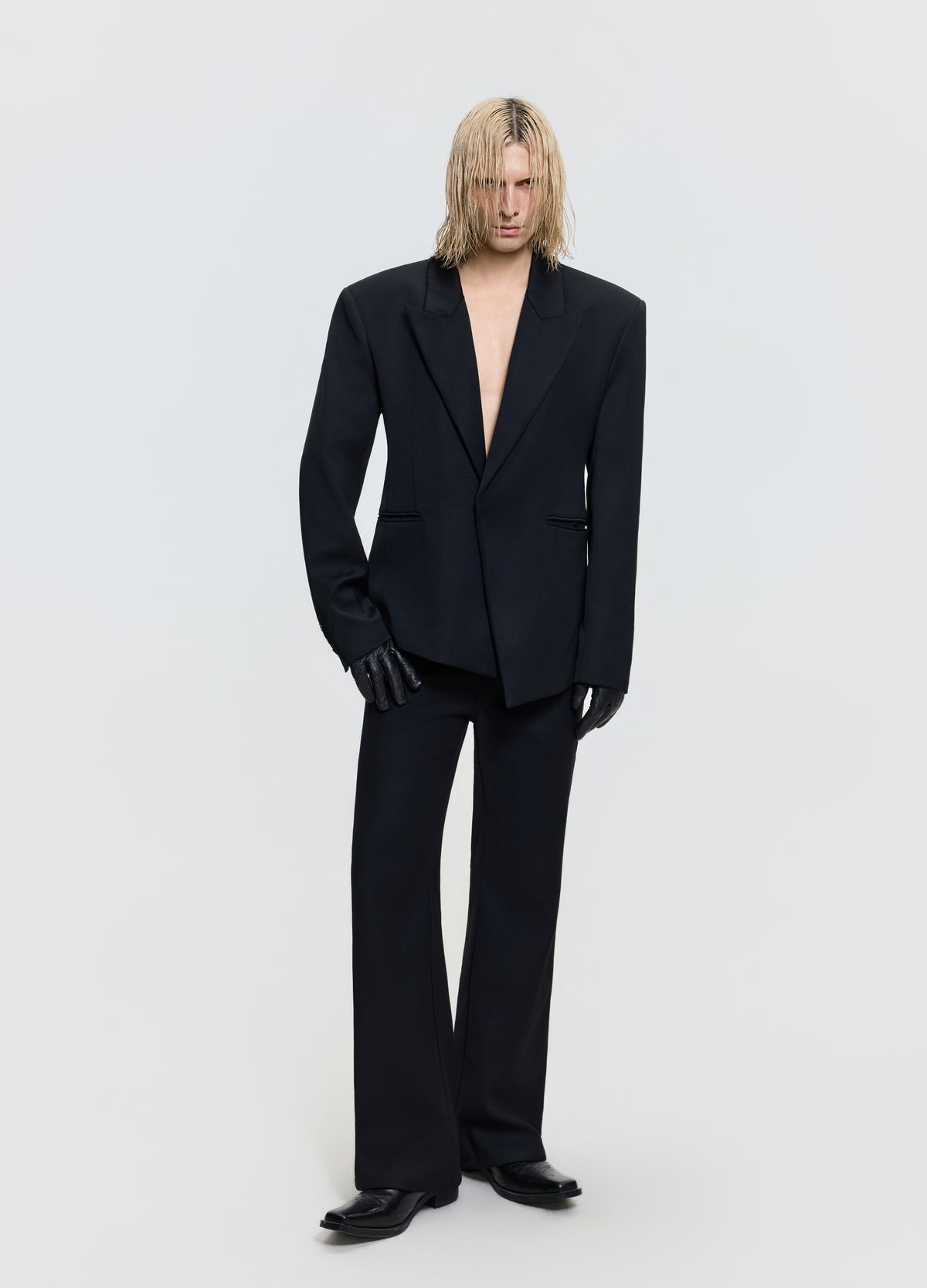 FRKM SCD 26FW black asymmetric peak-lapel blazer — product view 1