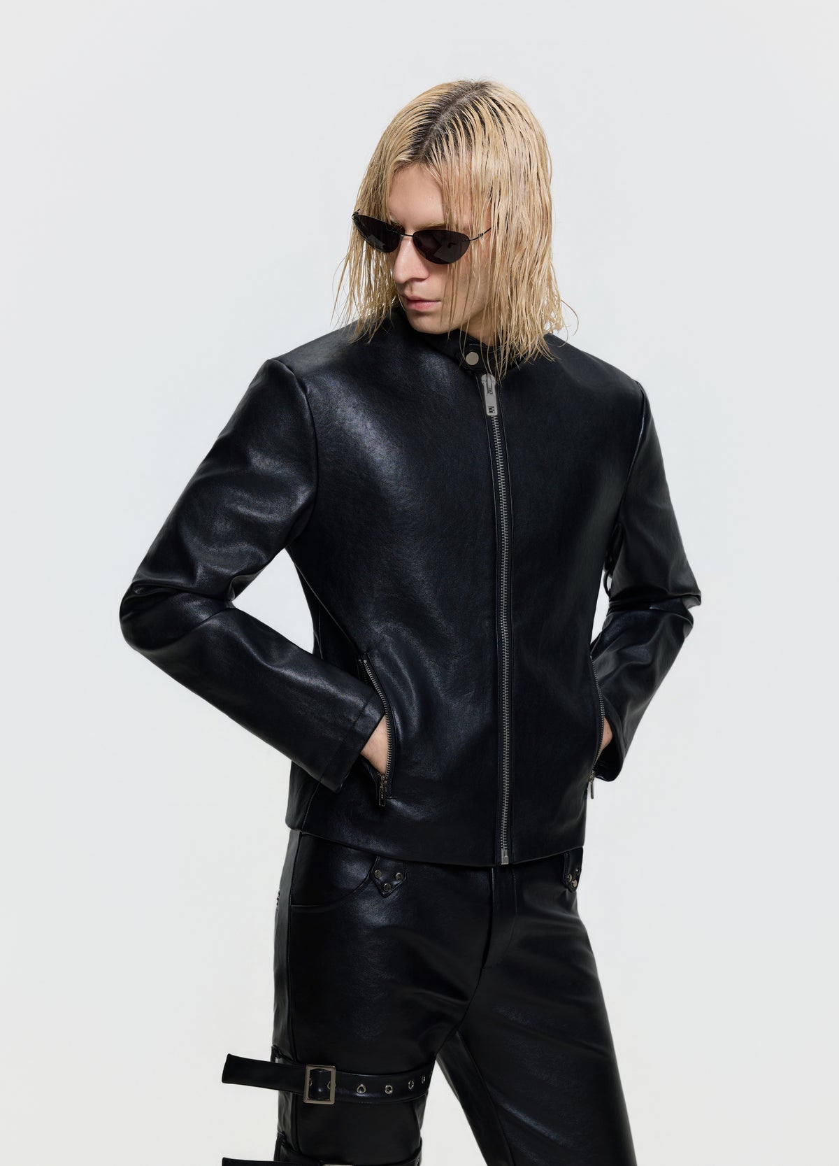 FRKM SCD 26FW black belted leather-look zip jacket — product view 10