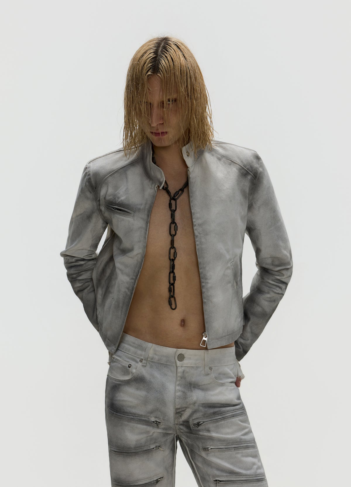 FRKM SCD 26FW dirty grey washed moto jacket — product view 9