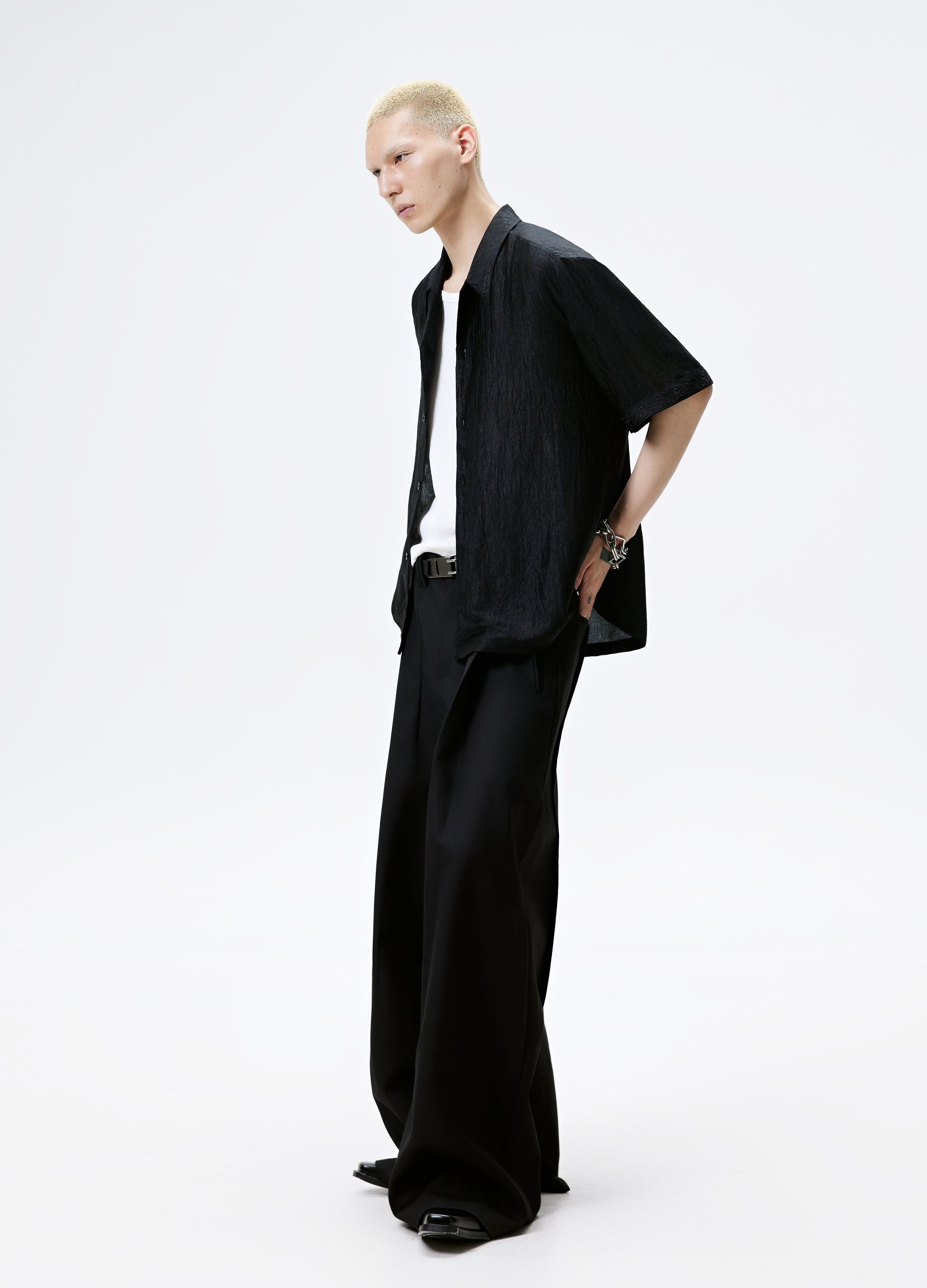 25SS WHITE BLACK TEXTURE SHINE SHIRT