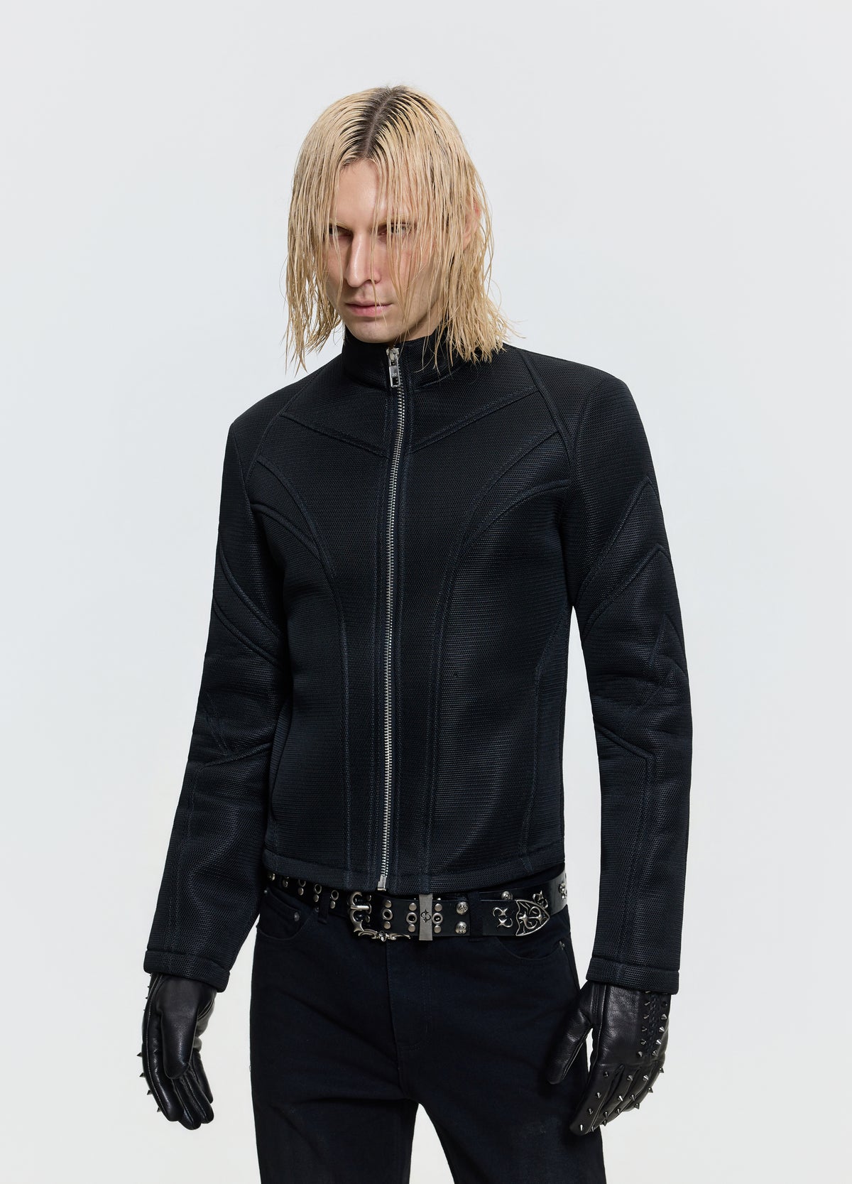 FRKM SCD 26FW steelbone mesh-textured black jacket — product view 8