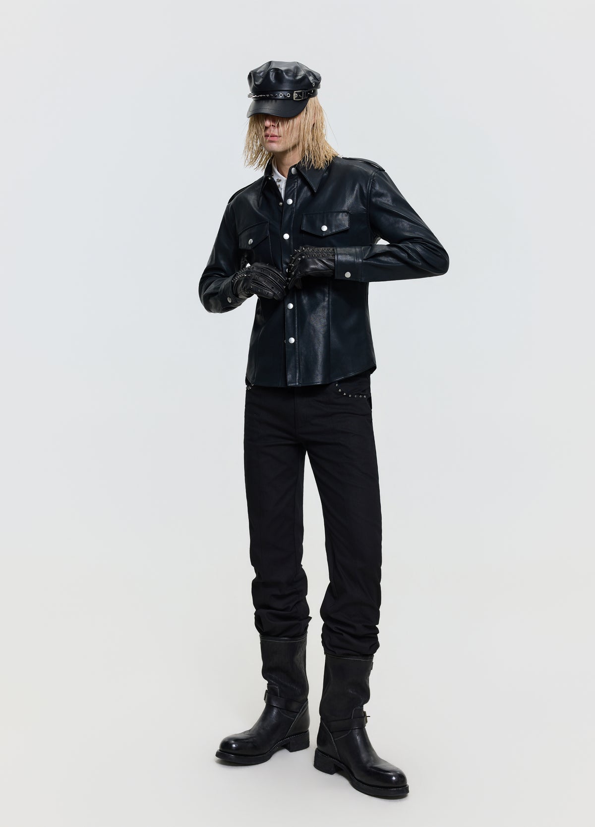 FRKM SCD 26FW black punk utility leather-look shirt — product view 1